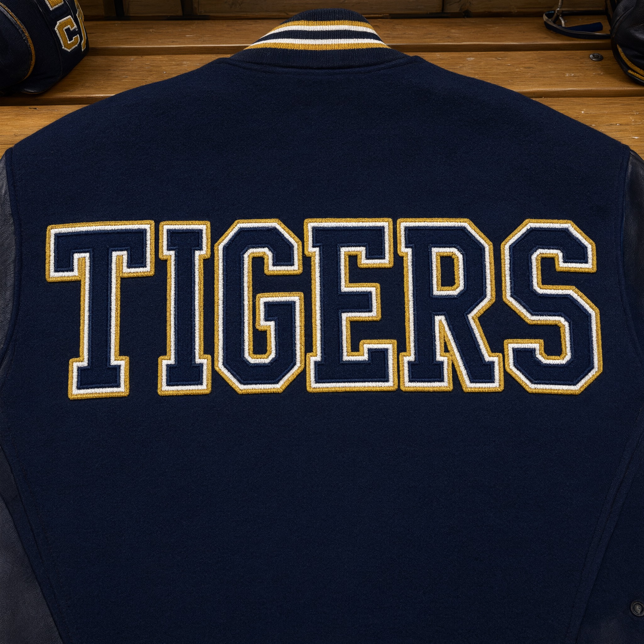 Varsity Font AI font generated with Qwen-Image: the word TIGERS