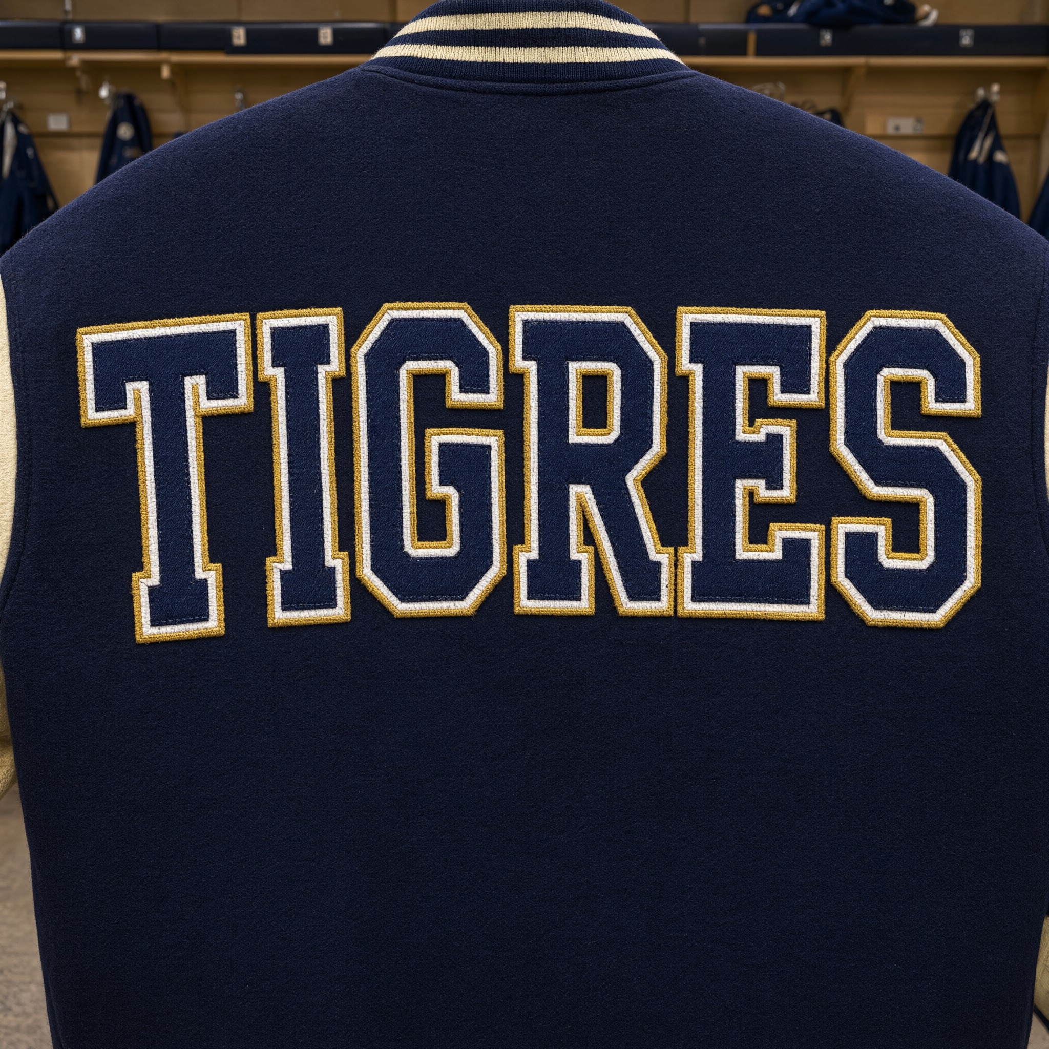 Fuente de IA Letra varsity generada con Qwen-Image: la palabra TIGRES