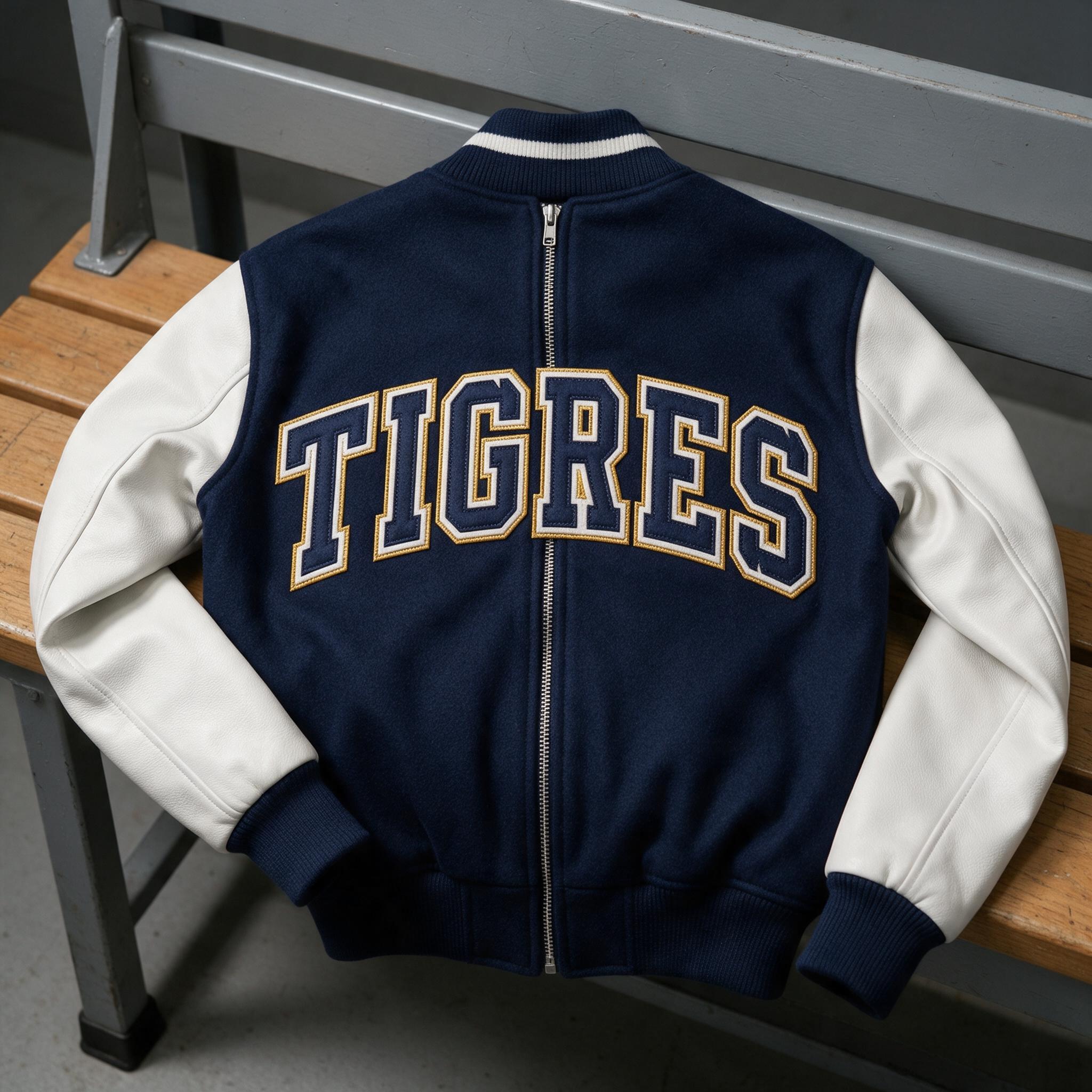 Fuente de IA Letra varsity generada con Seedream: la palabra TIGRES
