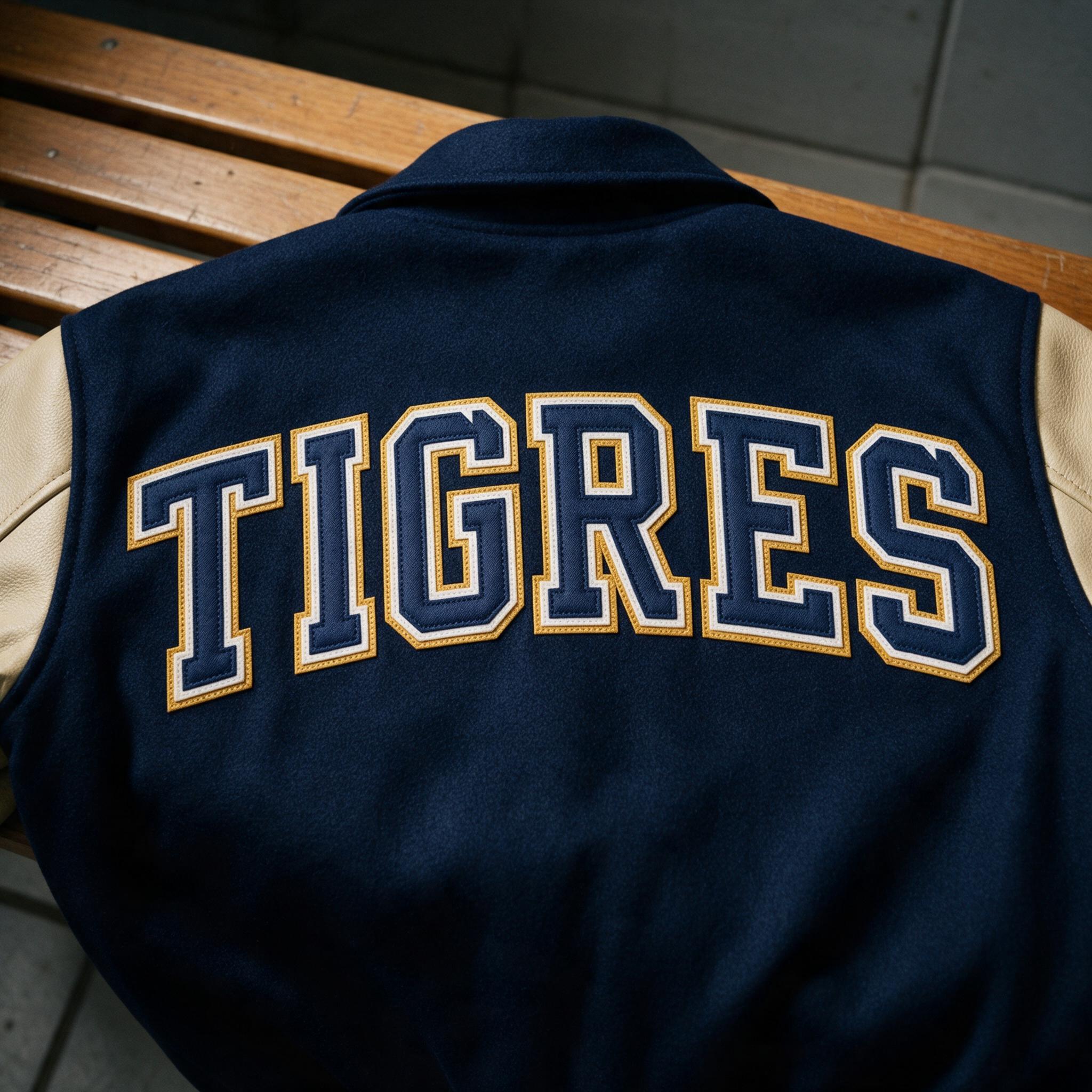 Fonte de IA Fonte varsity gerada no Seedream: a palavra TIGRES