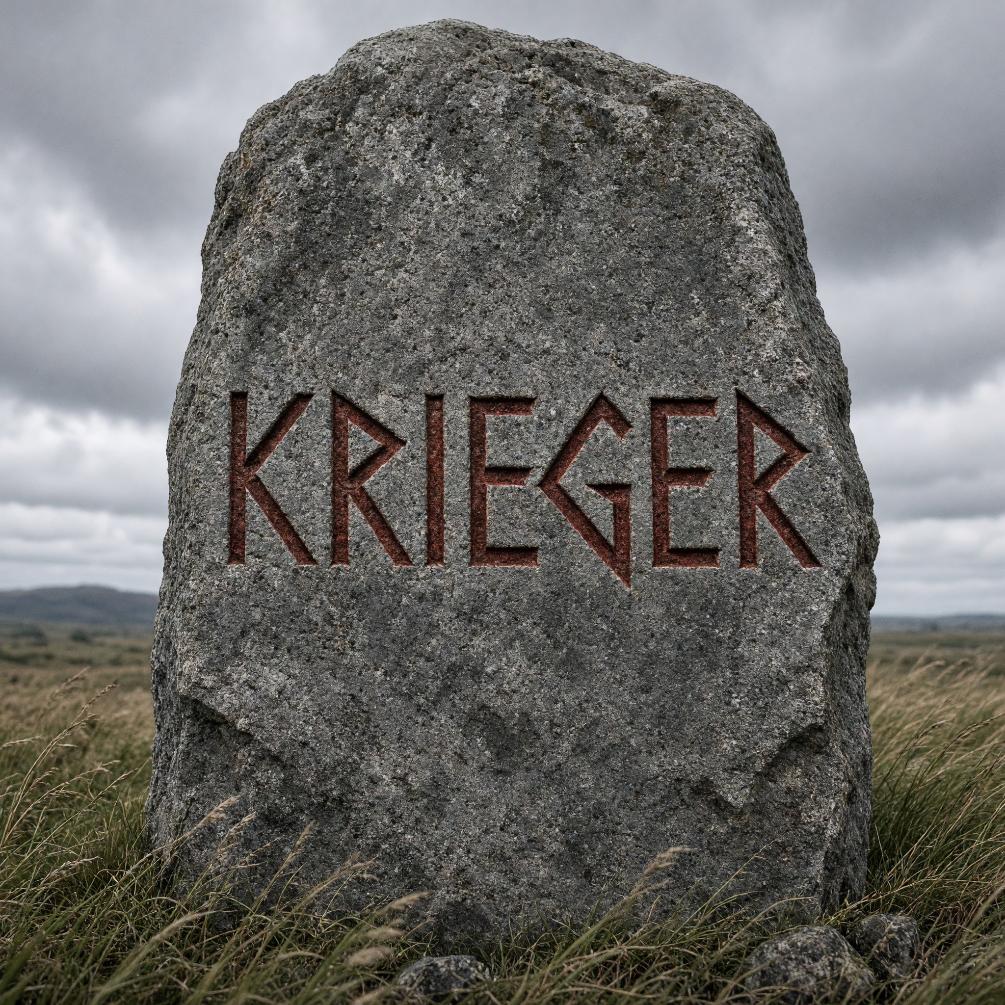 Wikinger-Schrift KI-Schrift, erstellt mit Grok Imagine: das Wort KRIEGER