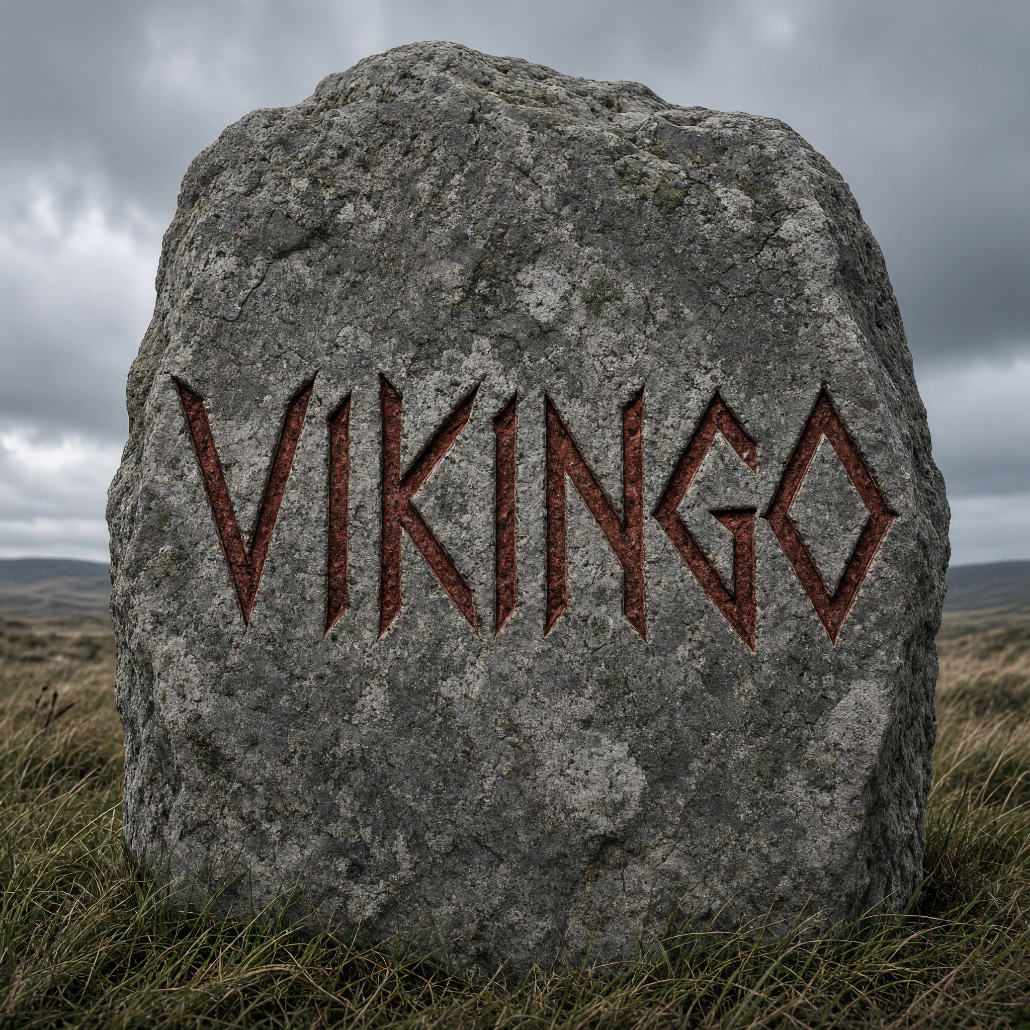 Fuente de IA Letras vikingas generada con Grok Imagine: la palabra VIKINGO
