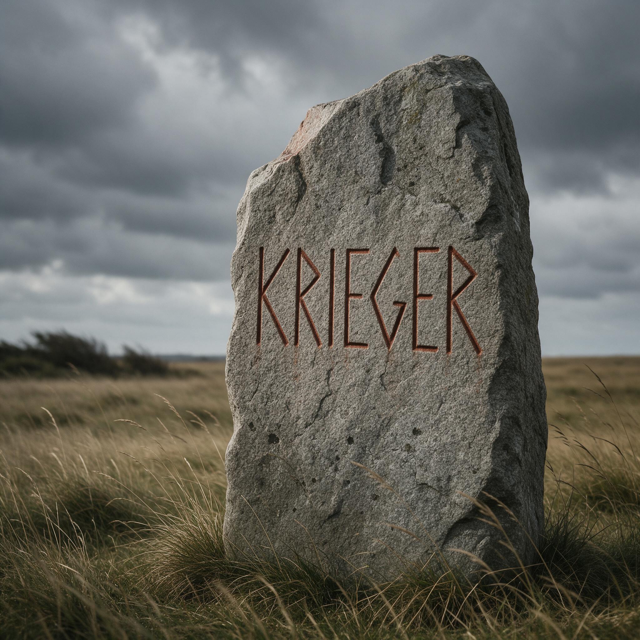 Wikinger-Schrift KI-Schrift, erstellt mit Seedream: das Wort KRIEGER
