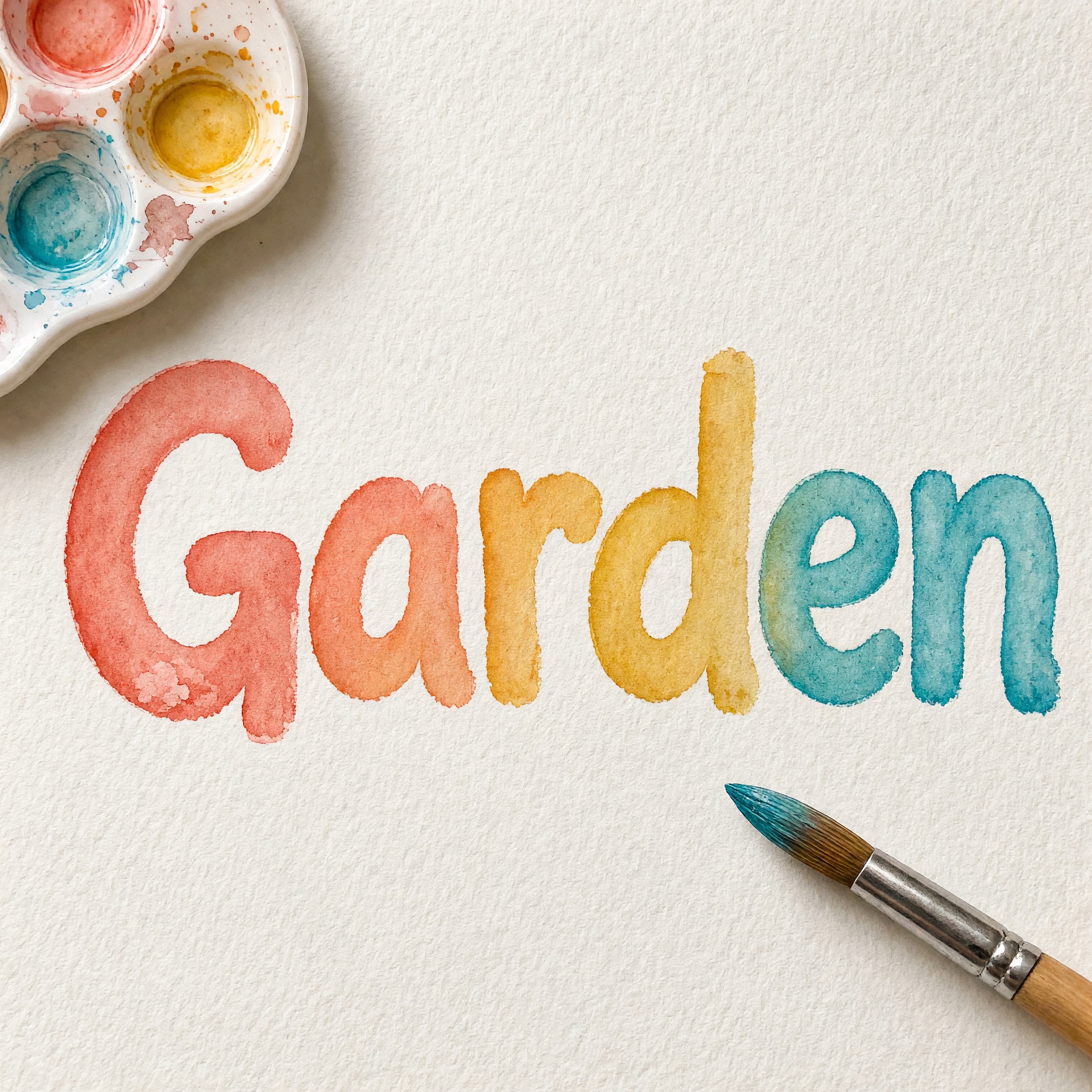 Watercolor Font AI font generated with Grok Imagine: the word Garden