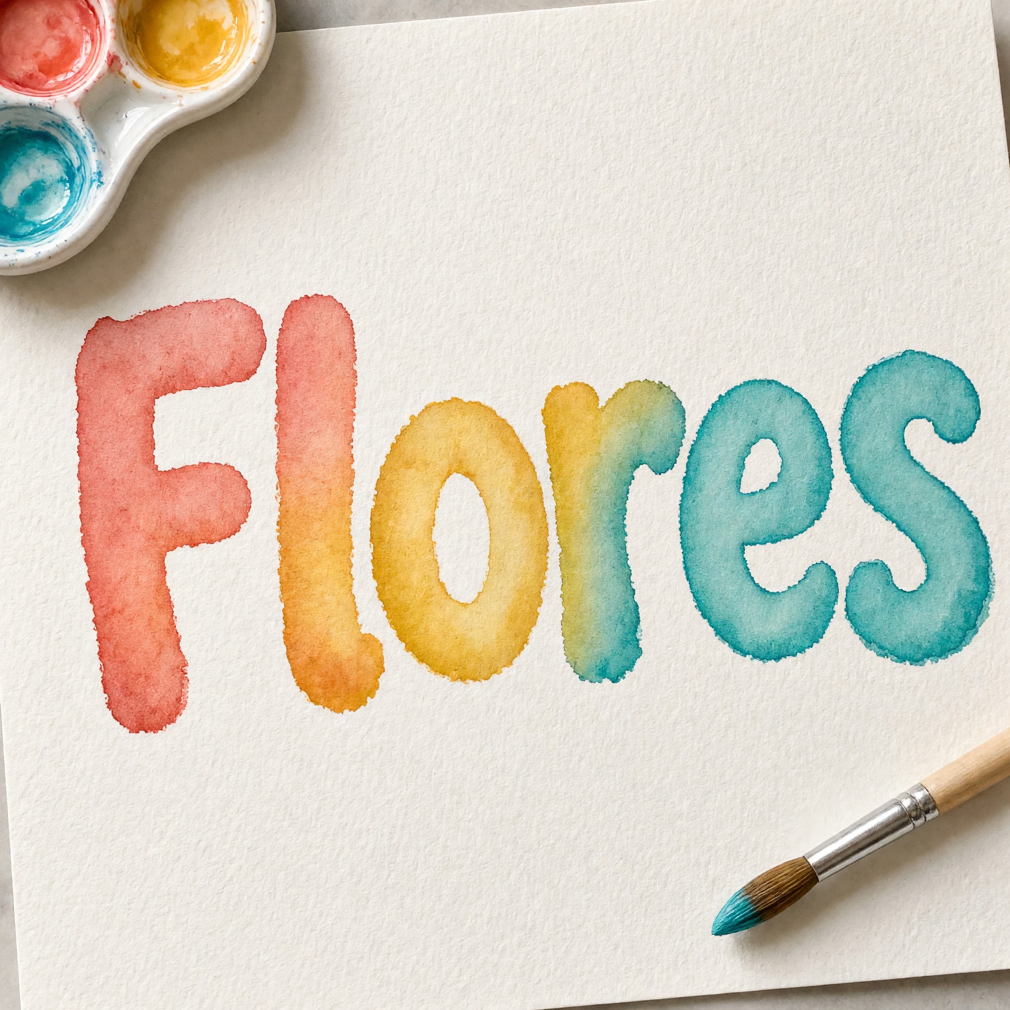 Fuente de IA Letras acuarela generada con Grok Imagine: la palabra Flores