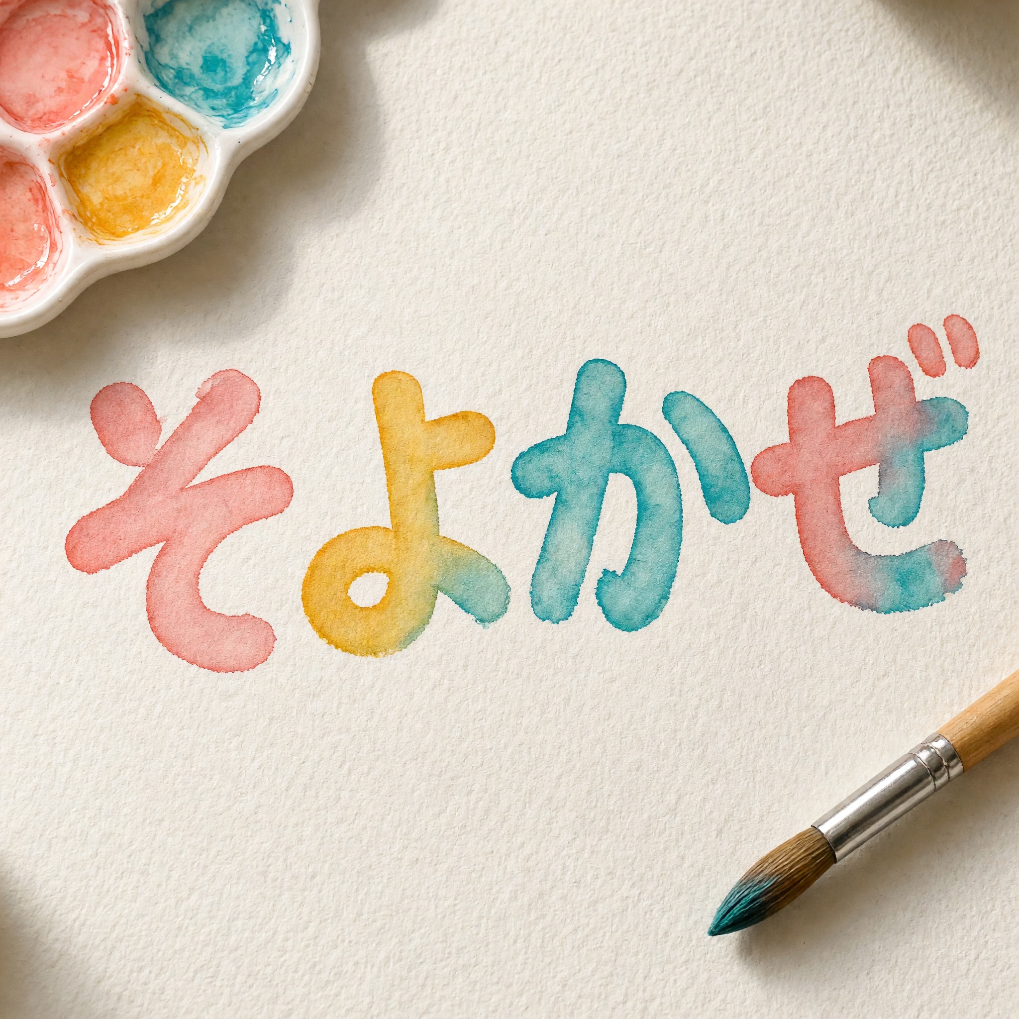 Grok Imagine で生成した 水彩文字 AIフォント：文字「そよかぜ」