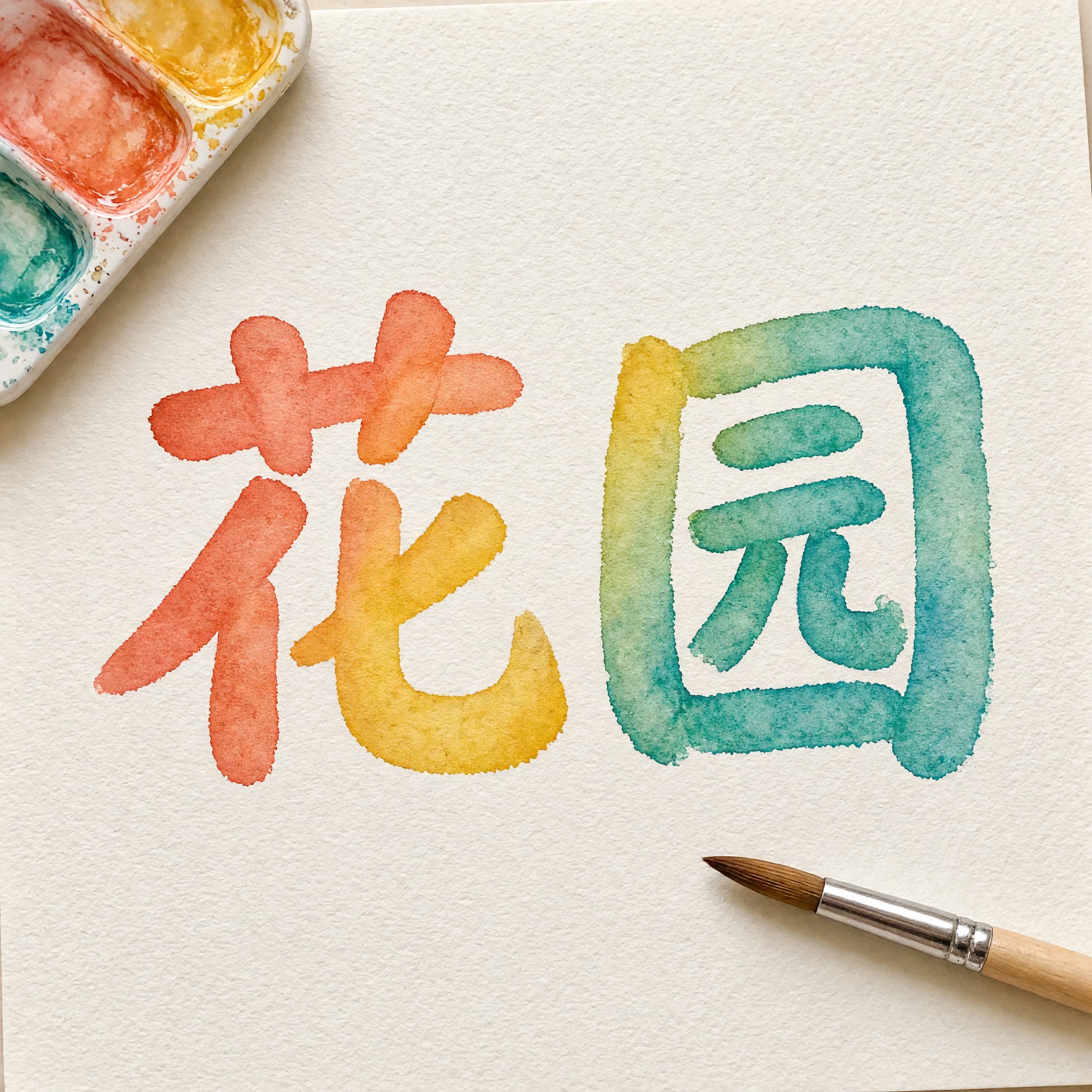 水彩字体 AI 字体在 Grok Imagine 上的生成结果：文字 花园