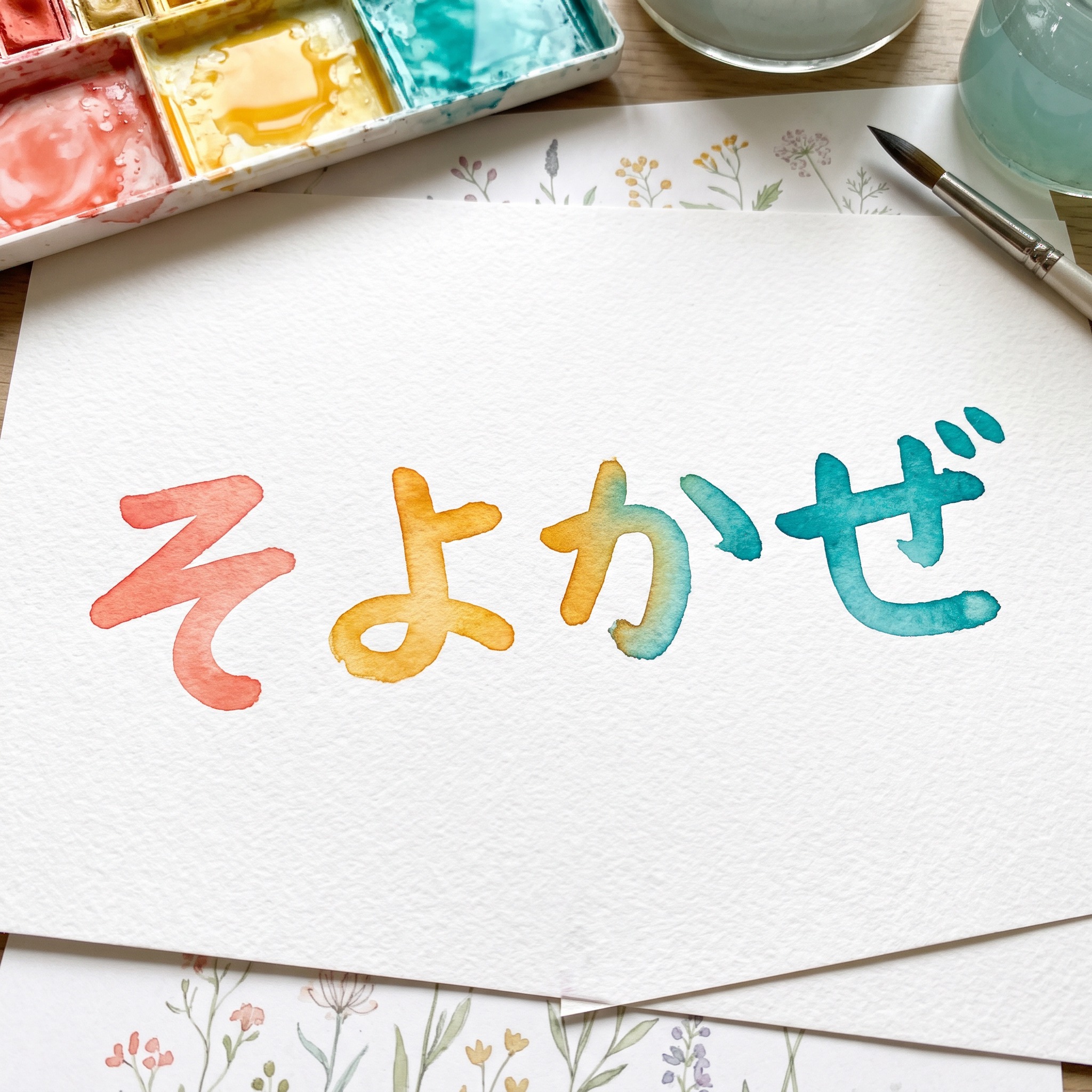 Nano Banana で生成した 水彩文字 AIフォント：文字「そよかぜ」