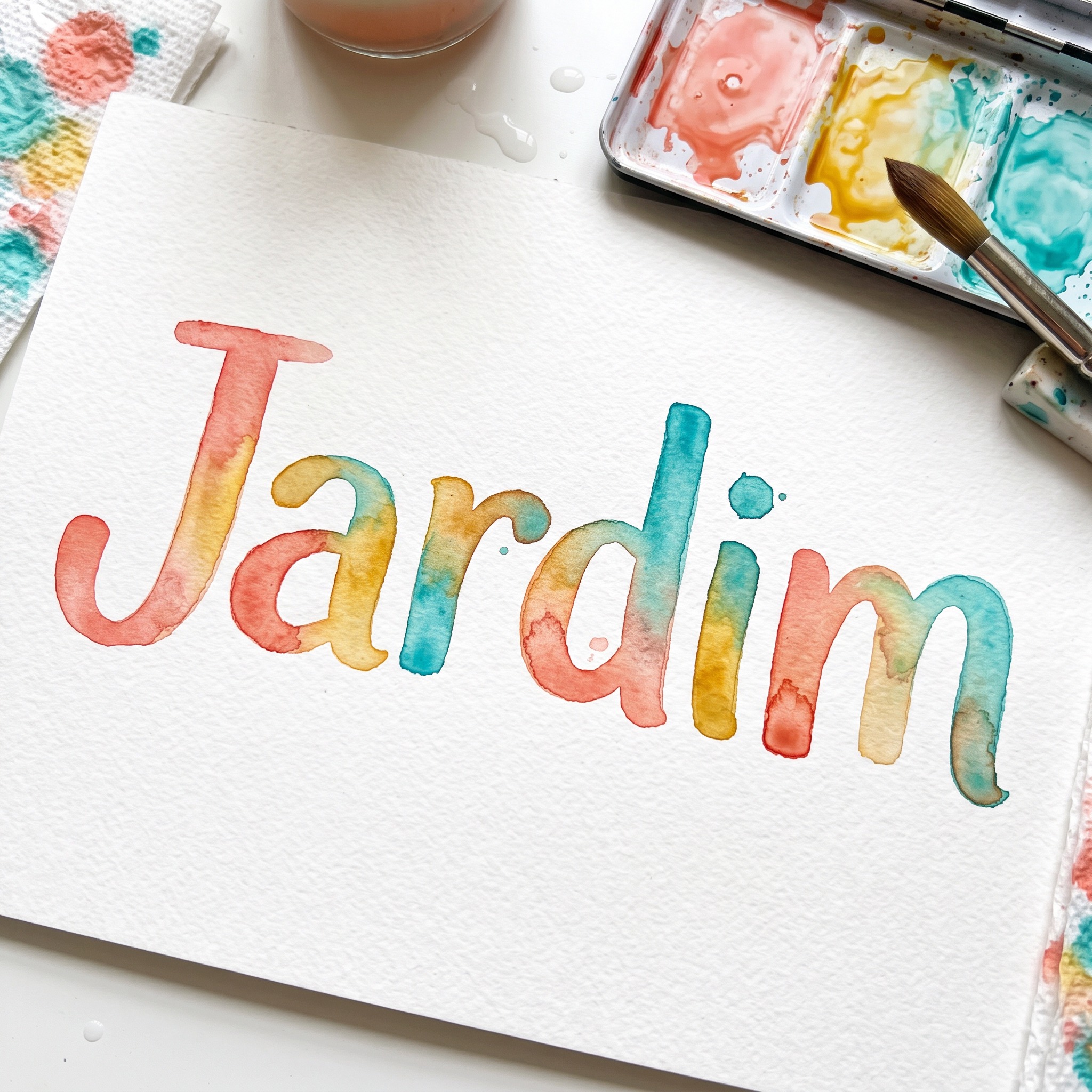 Fonte de IA Fonte Aquarela gerada no Nano Banana: a palavra Jardim