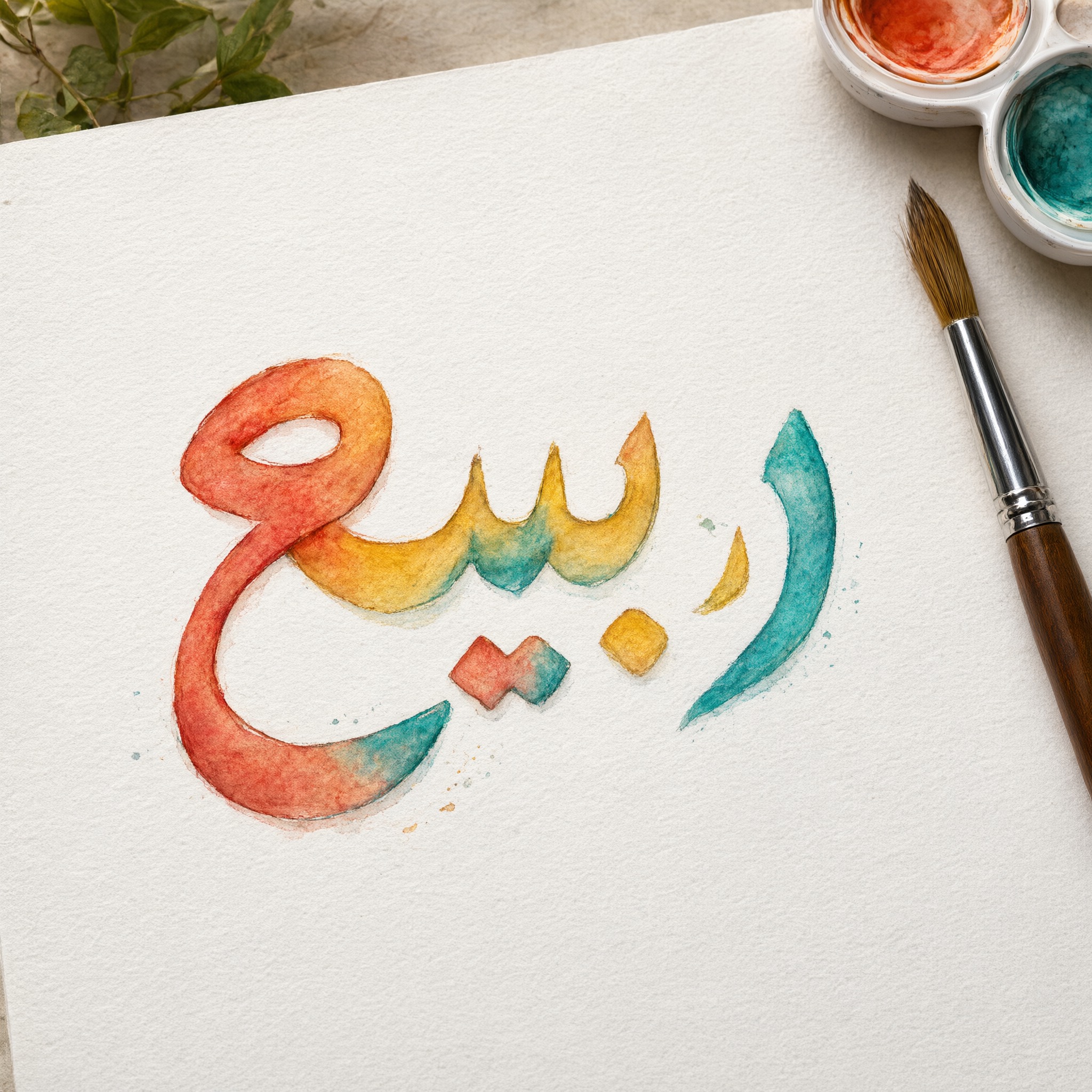 خط خط ألوان مائية بالذكاء الاصطناعي من توليد Qwen-Image: كلمة ربيع