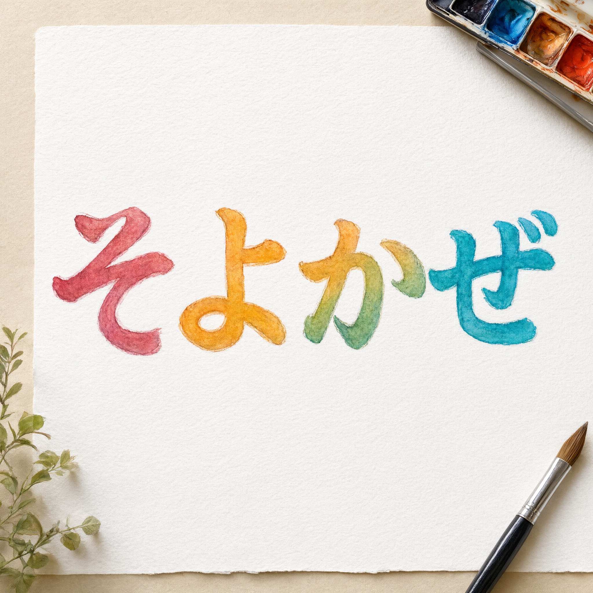 Qwen-Image で生成した 水彩文字 AIフォント：文字「そよかぜ」