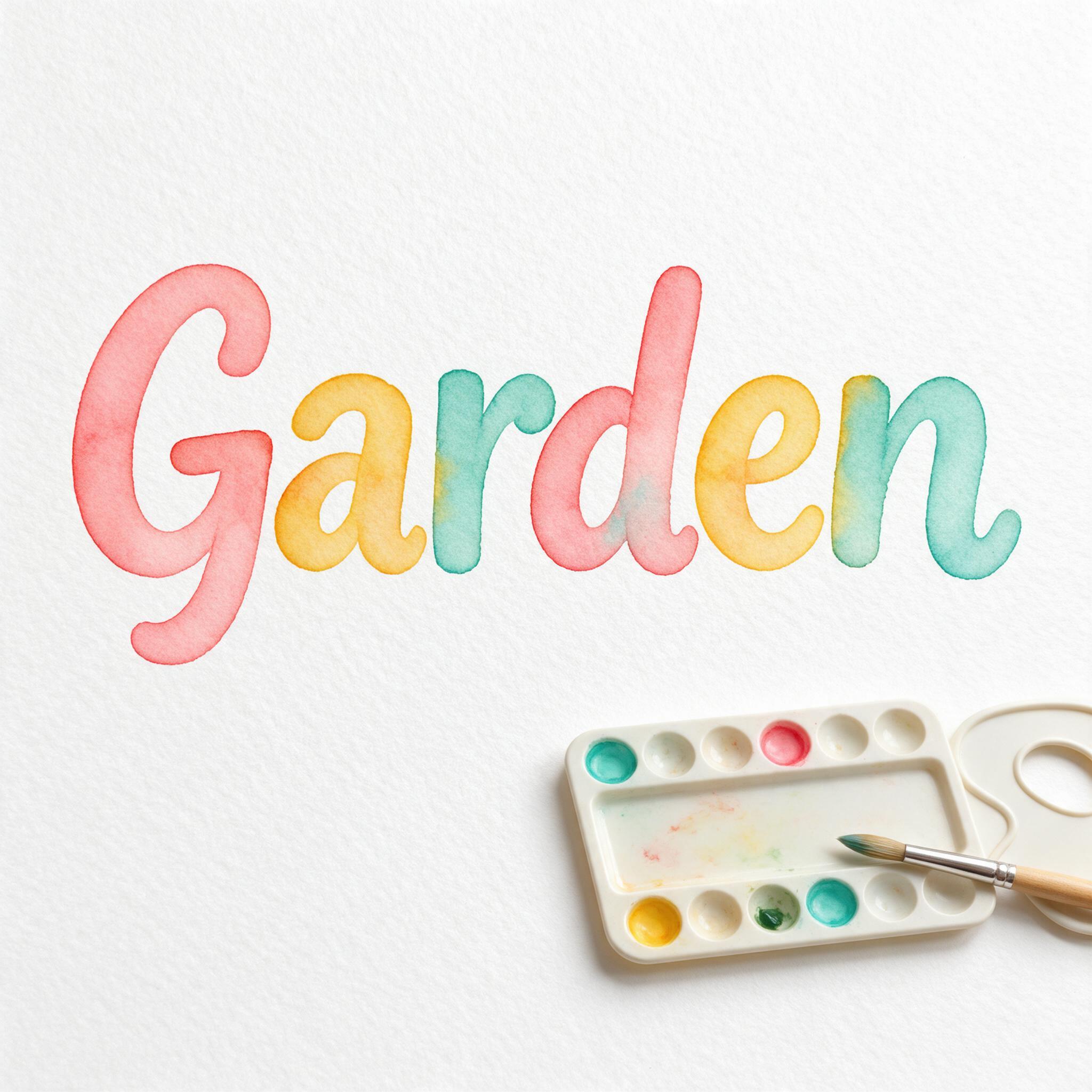 Watercolor Font AI font generated with Seedream: the word Garden