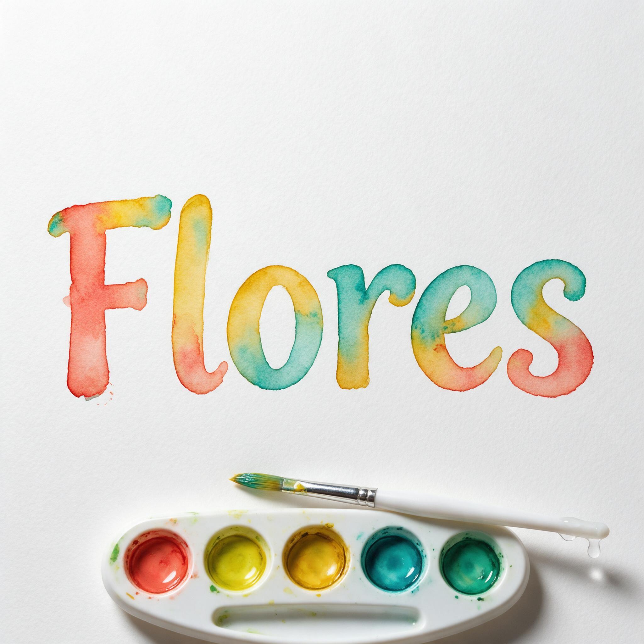Fuente de IA Letras acuarela generada con Seedream: la palabra Flores