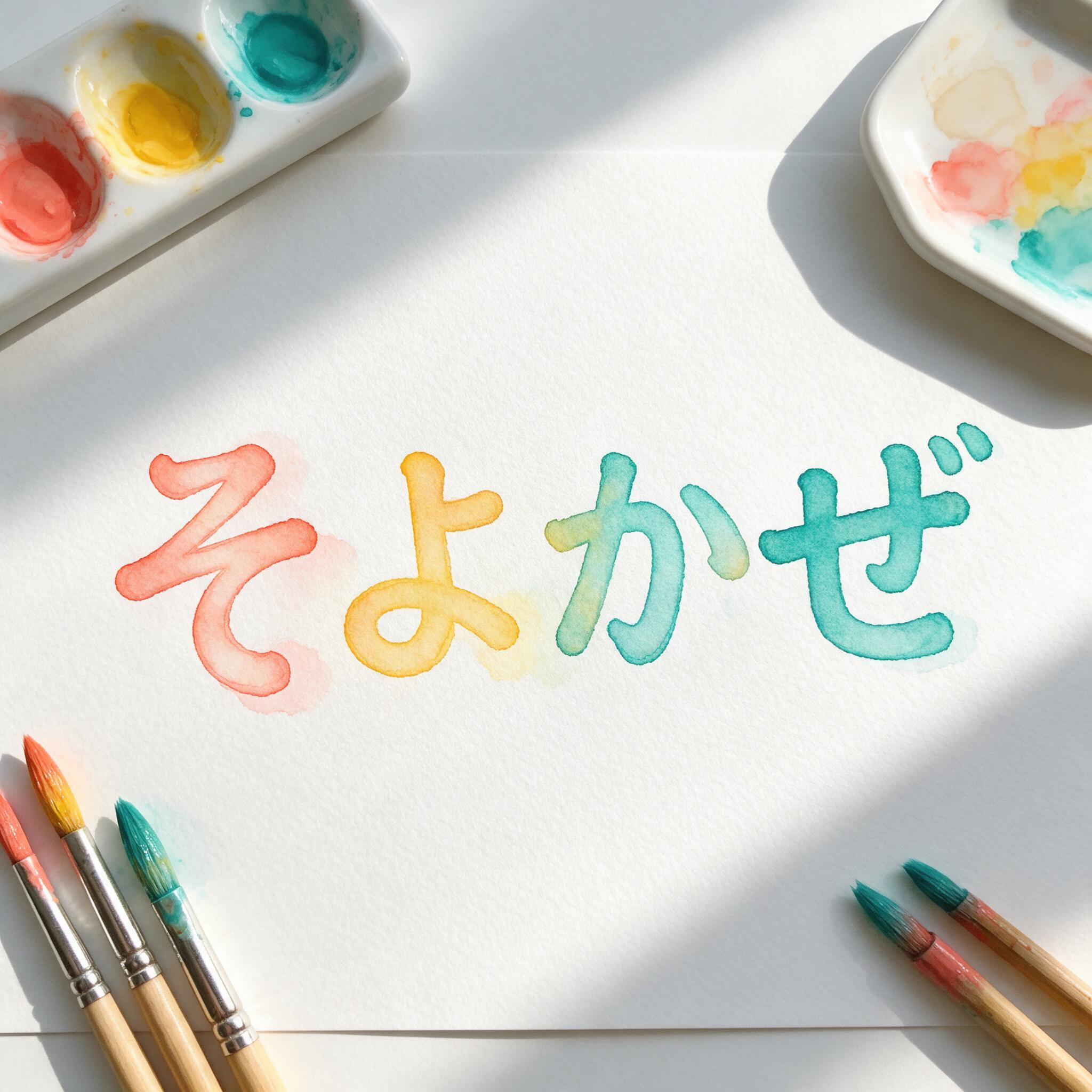 Seedream で生成した 水彩文字 AIフォント：文字「そよかぜ」