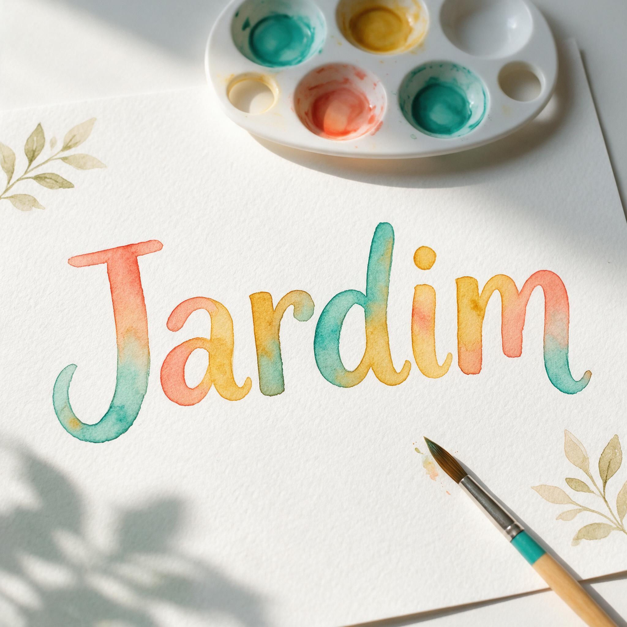 Fonte de IA Fonte Aquarela gerada no Seedream: a palavra Jardim