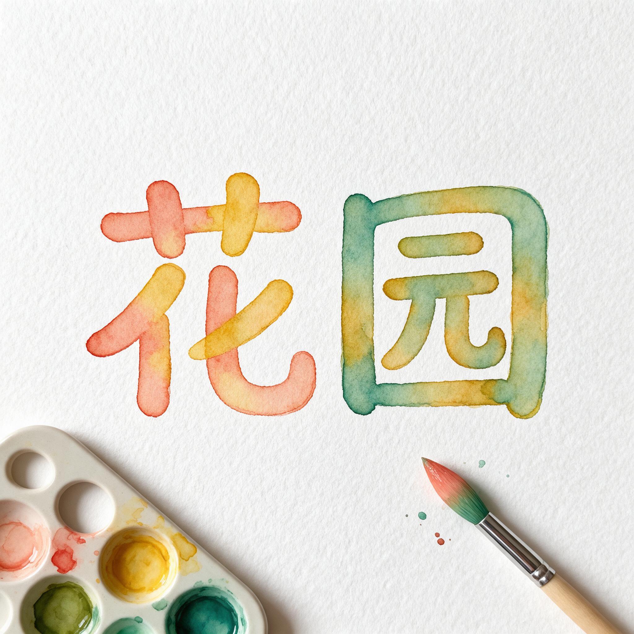 水彩字体 AI 字体在 Seedream 上的生成结果：文字 花园