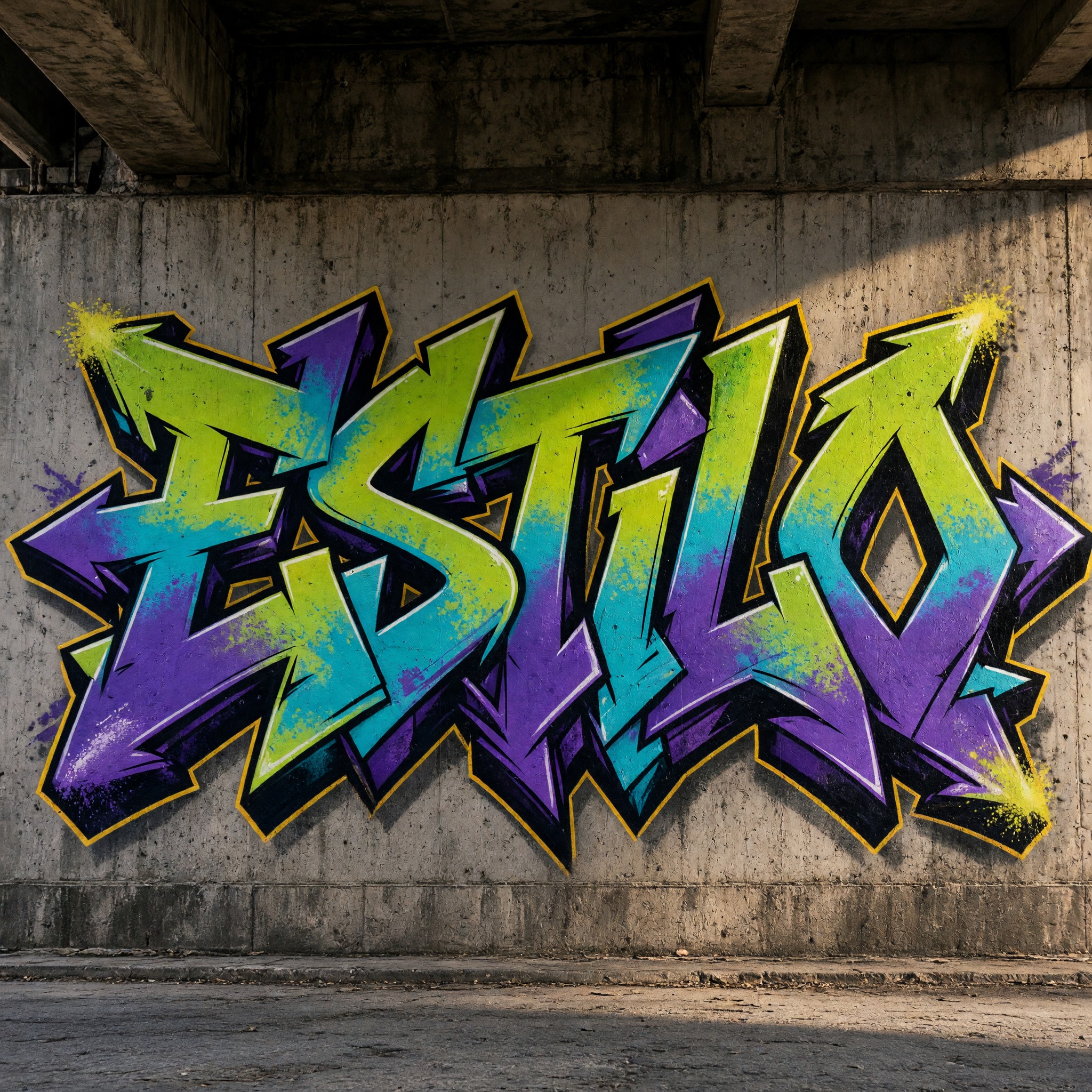 Fuente de IA Graffiti wildstyle generada con Grok Imagine: la palabra ESTILO