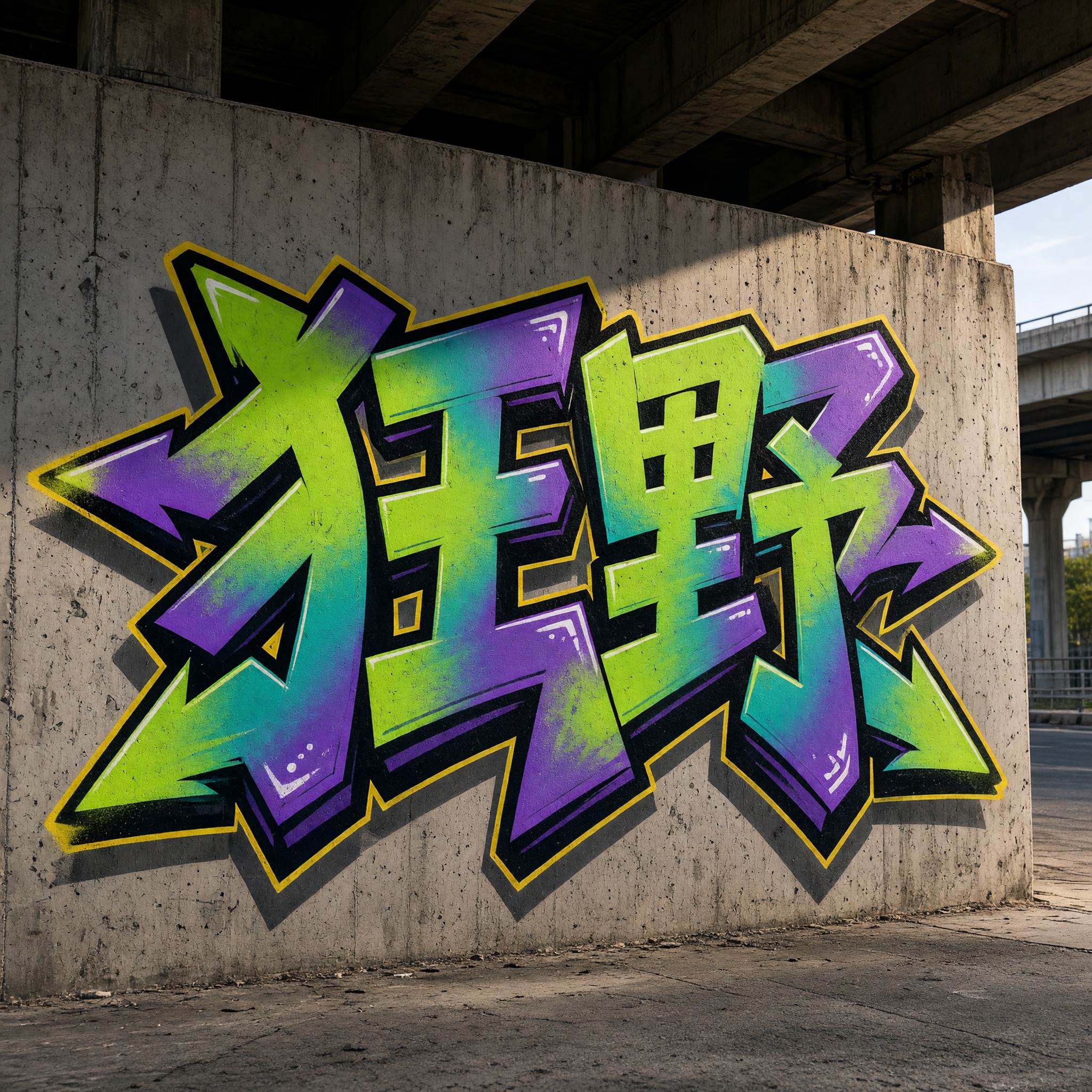狂野风格涂鸦字 AI 字体在 Grok Imagine 上的生成结果：文字 狂野