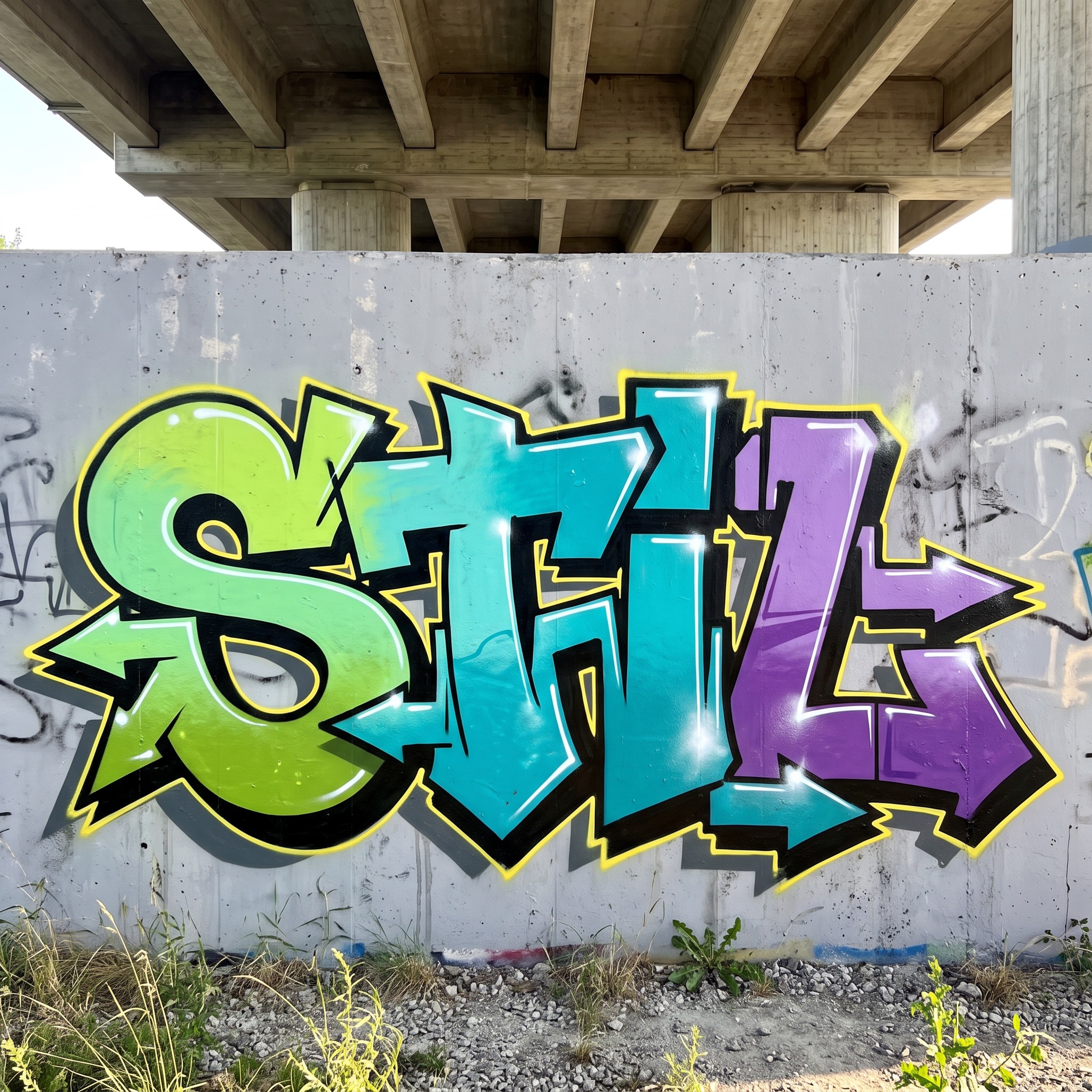 Wildstyle-Graffiti KI-Schrift, erstellt mit Nano Banana: das Wort STIL