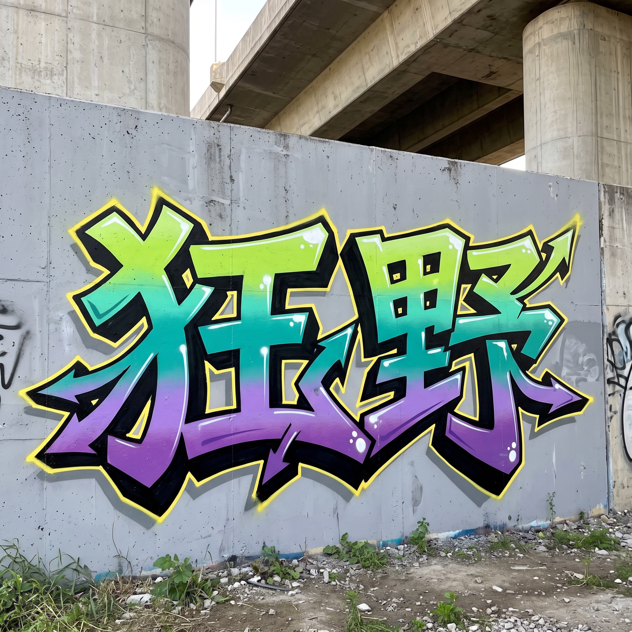 狂野风格涂鸦字 AI 字体在 Nano Banana 上的生成结果：文字 狂野