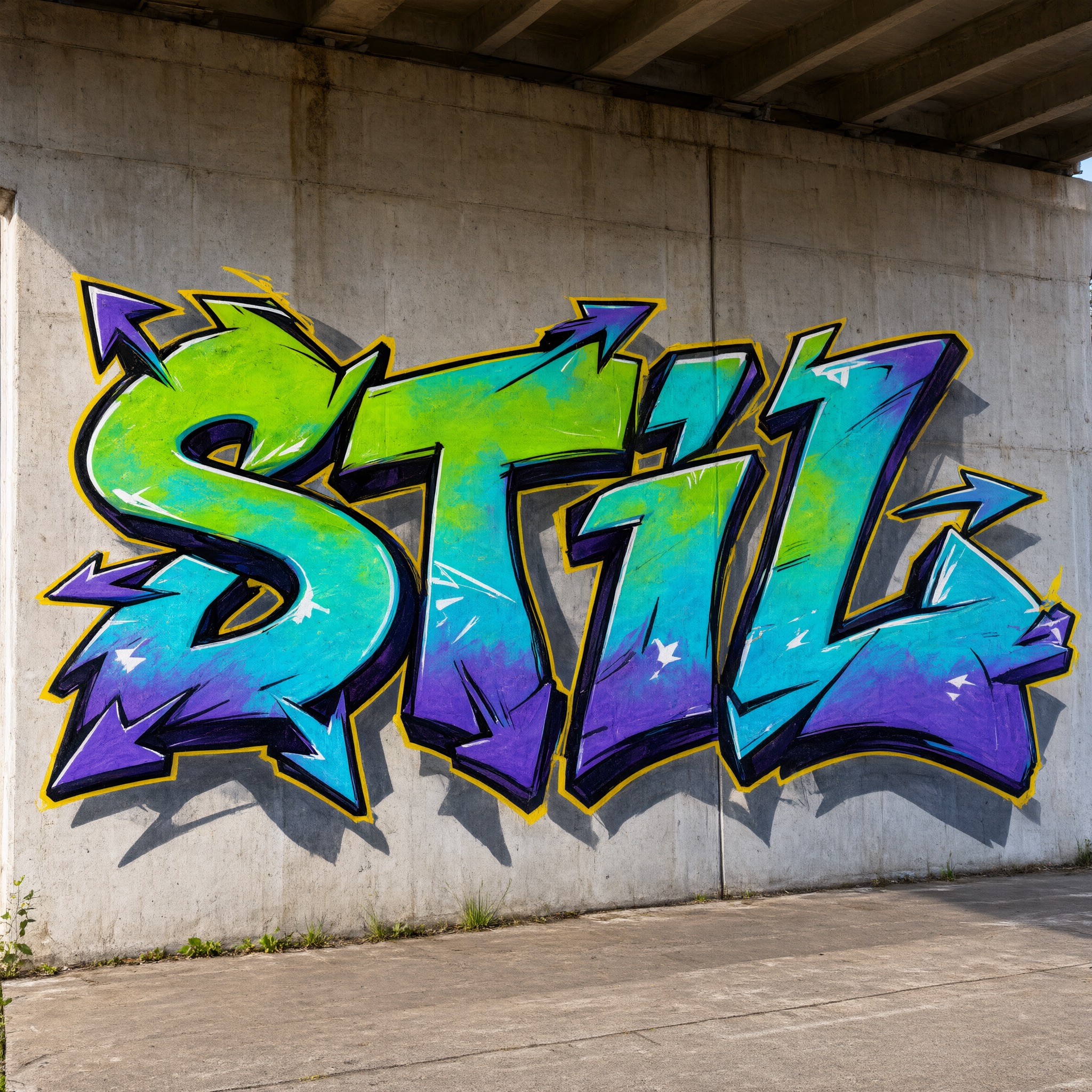 Wildstyle-Graffiti KI-Schrift, erstellt mit Qwen-Image: das Wort STIL