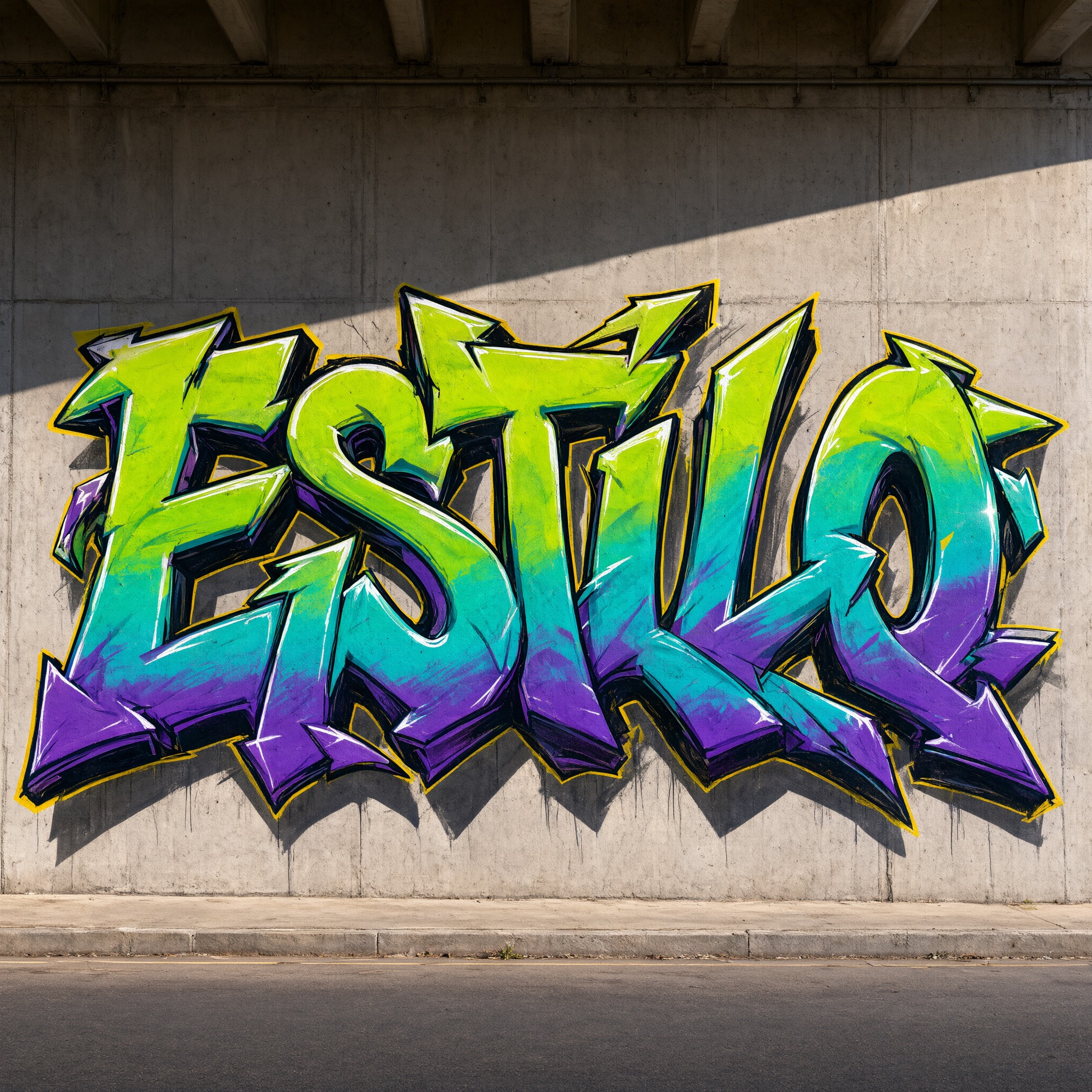 Fonte de IA Grafite wildstyle gerada no Qwen-Image: a palavra ESTILO