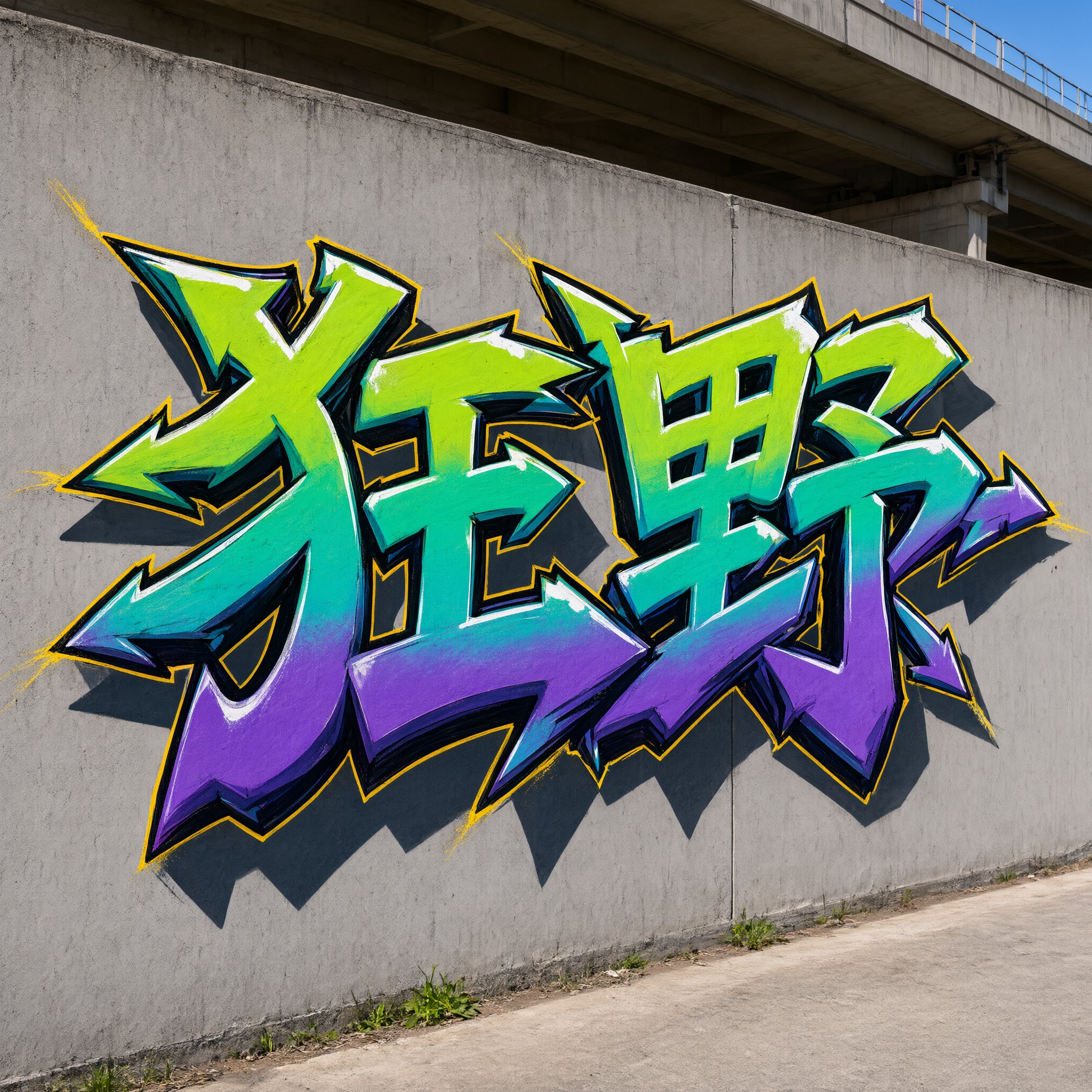 狂野风格涂鸦字 AI 字体在 Qwen-Image 上的生成结果：文字 狂野