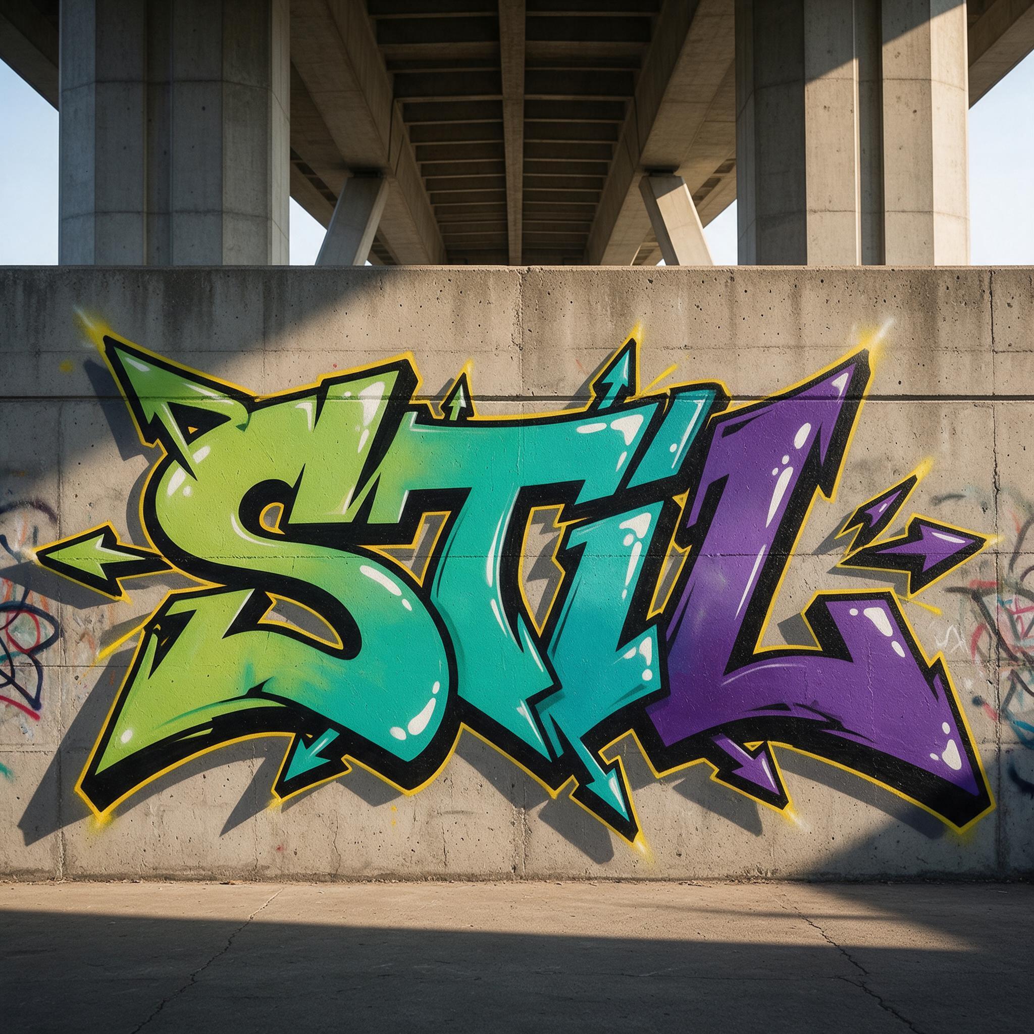 Wildstyle-Graffiti KI-Schrift, erstellt mit Seedream: das Wort STIL