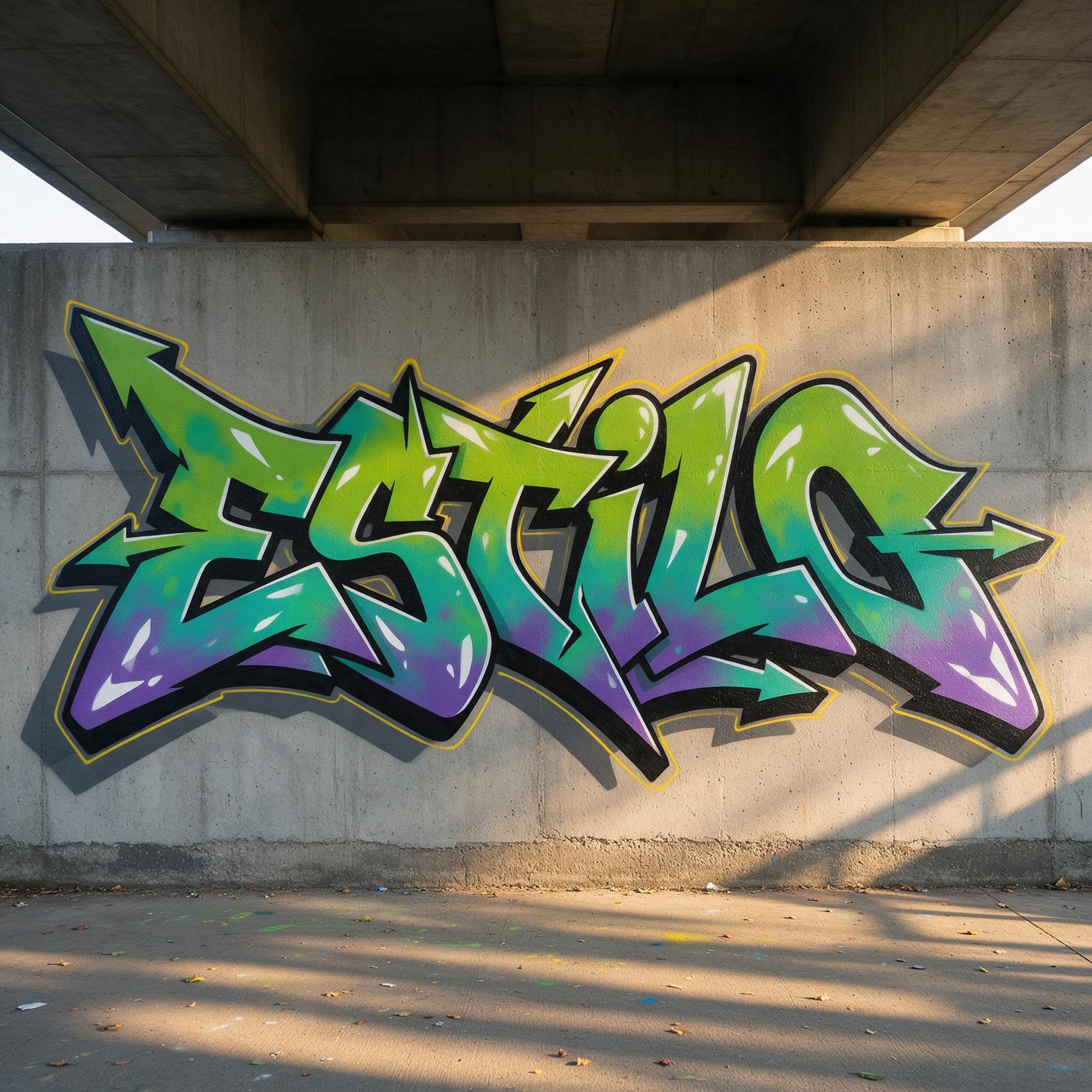 Fuente de IA Graffiti wildstyle generada con Seedream: la palabra ESTILO