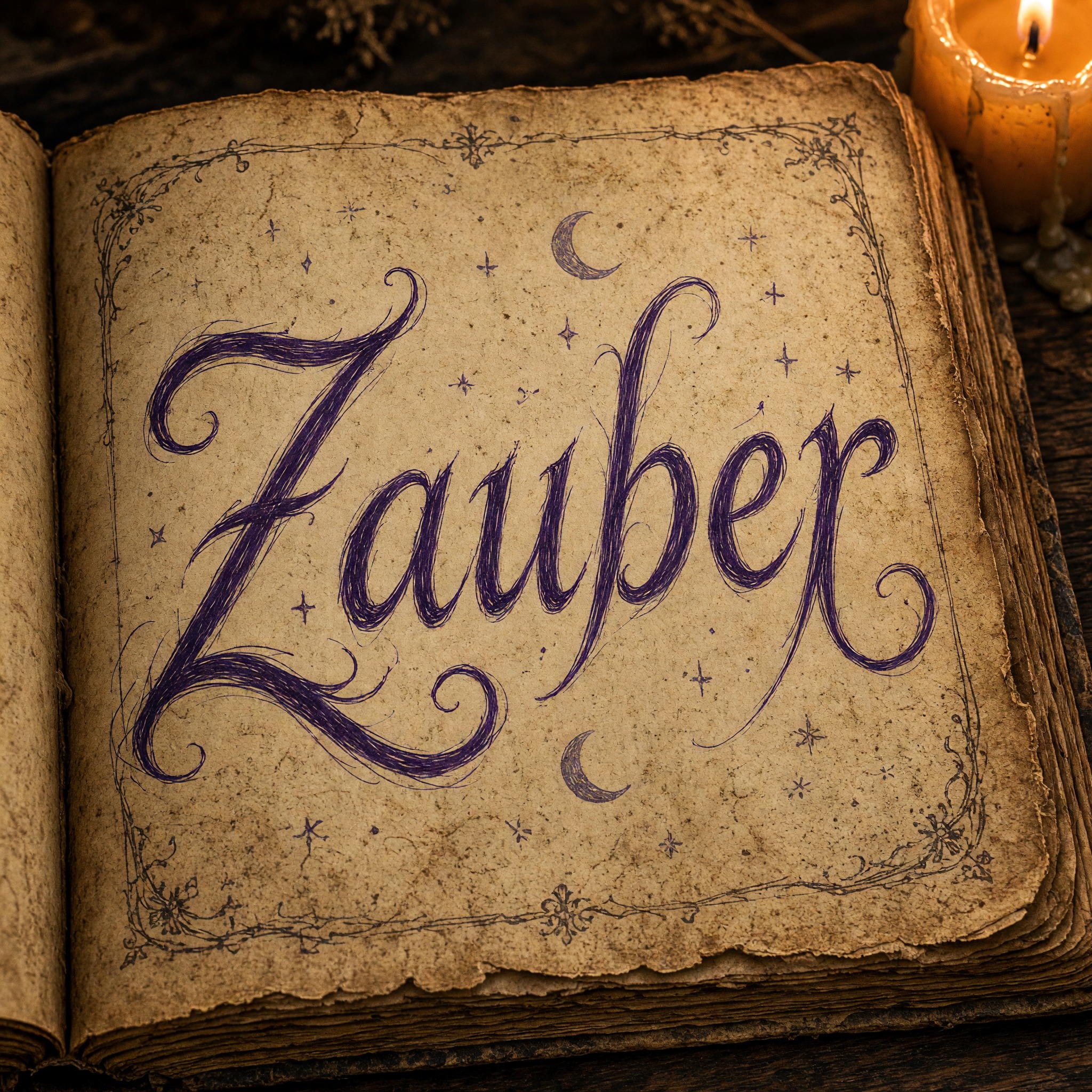 Hexenschrift KI-Schrift, erstellt mit Grok Imagine: das Wort Zauber