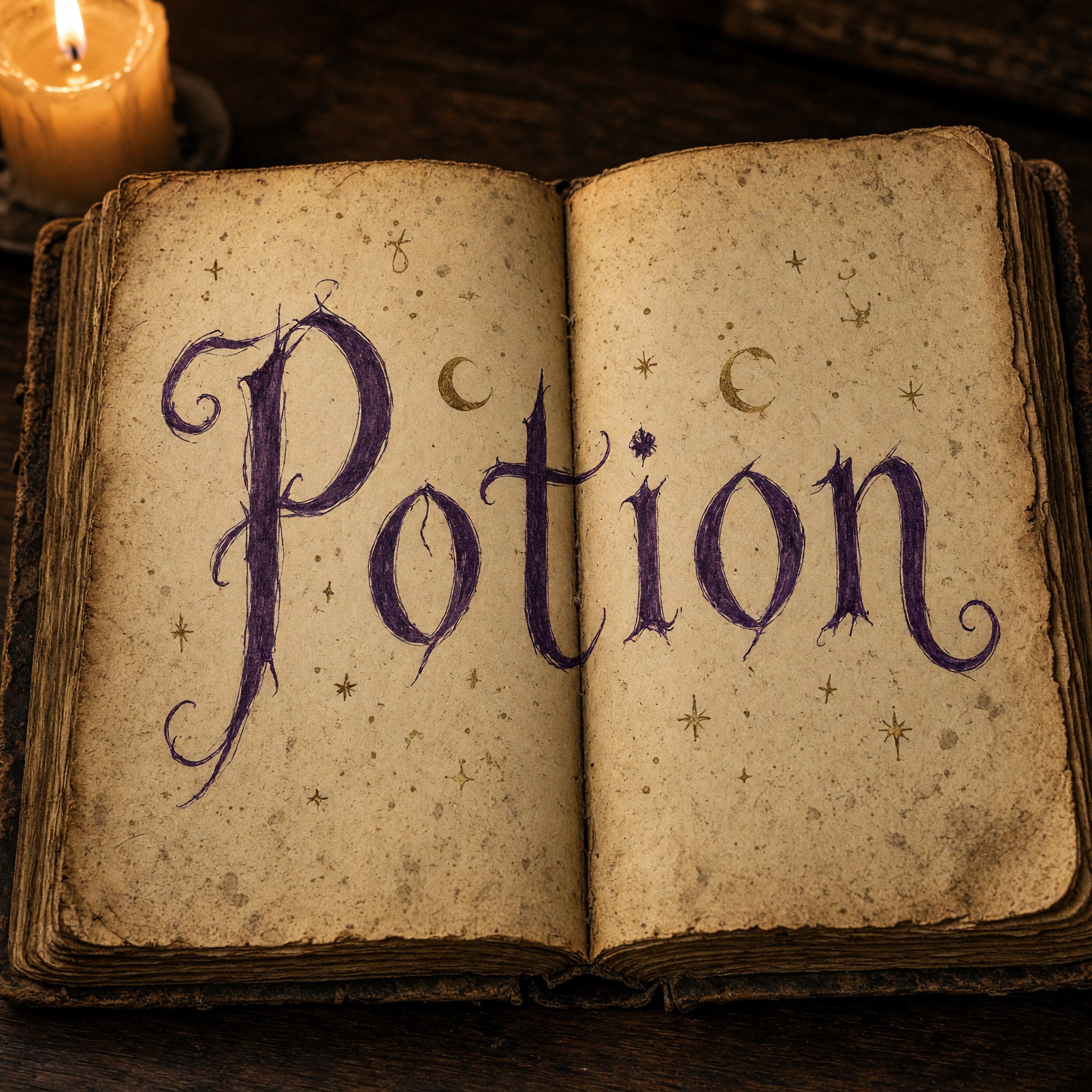 Witch Font AI font generated with Grok Imagine: the word Potion