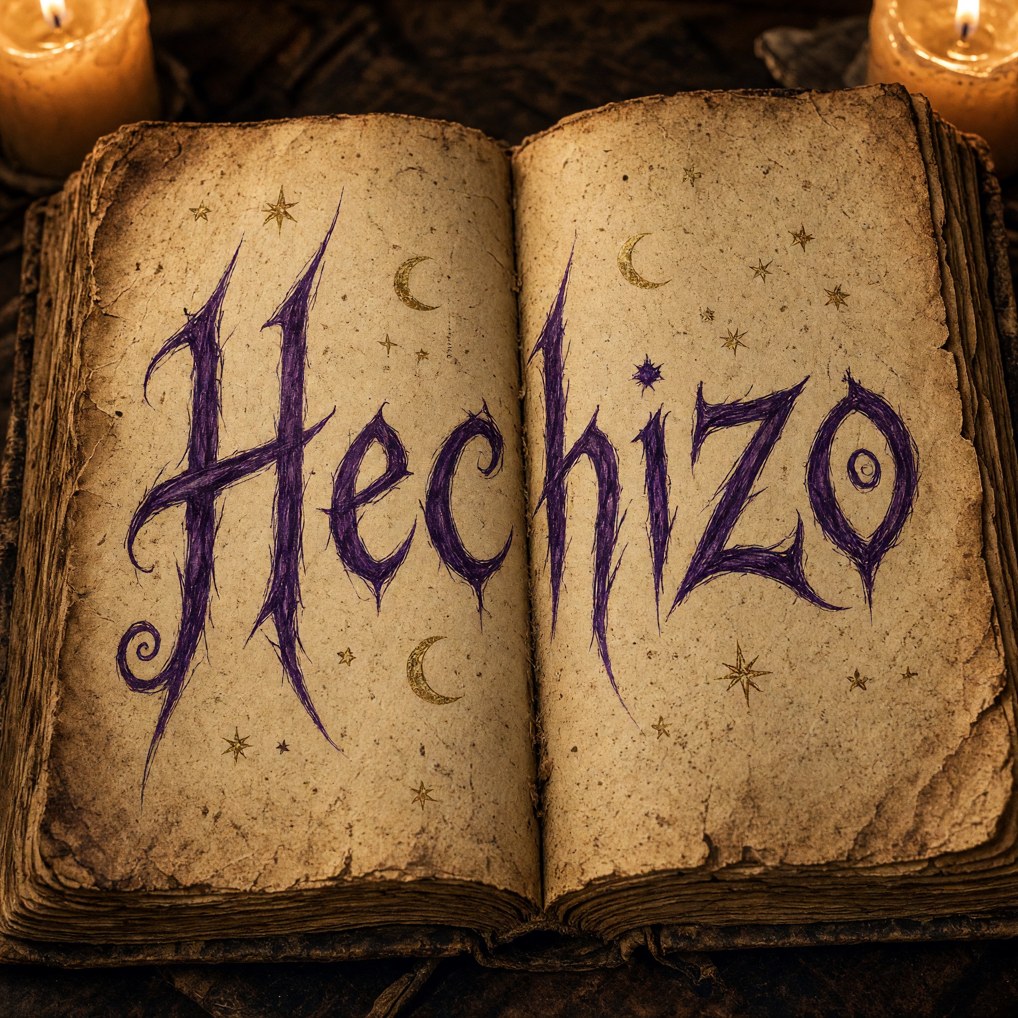 Fuente de IA Letras de bruja generada con Grok Imagine: la palabra Hechizo