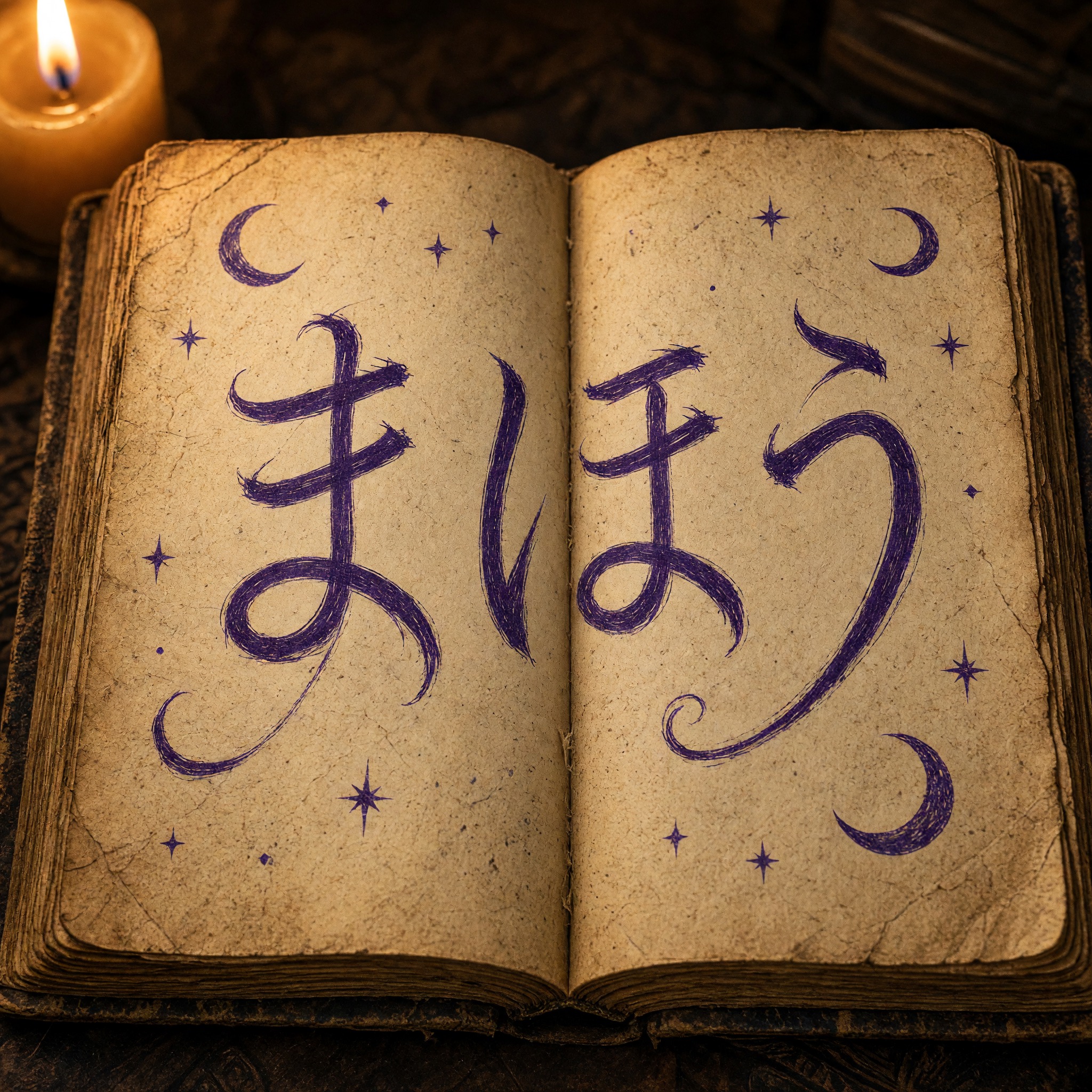 Grok Imagine で生成した 魔女の文字 AIフォント：文字「まほう」
