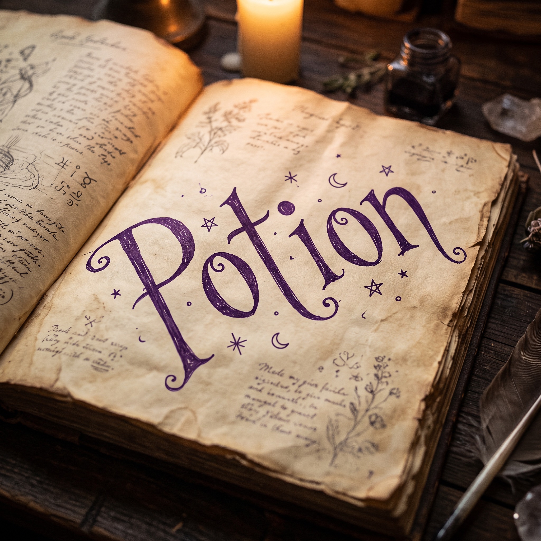 Witch Font AI font generated with Nano Banana: the word Potion