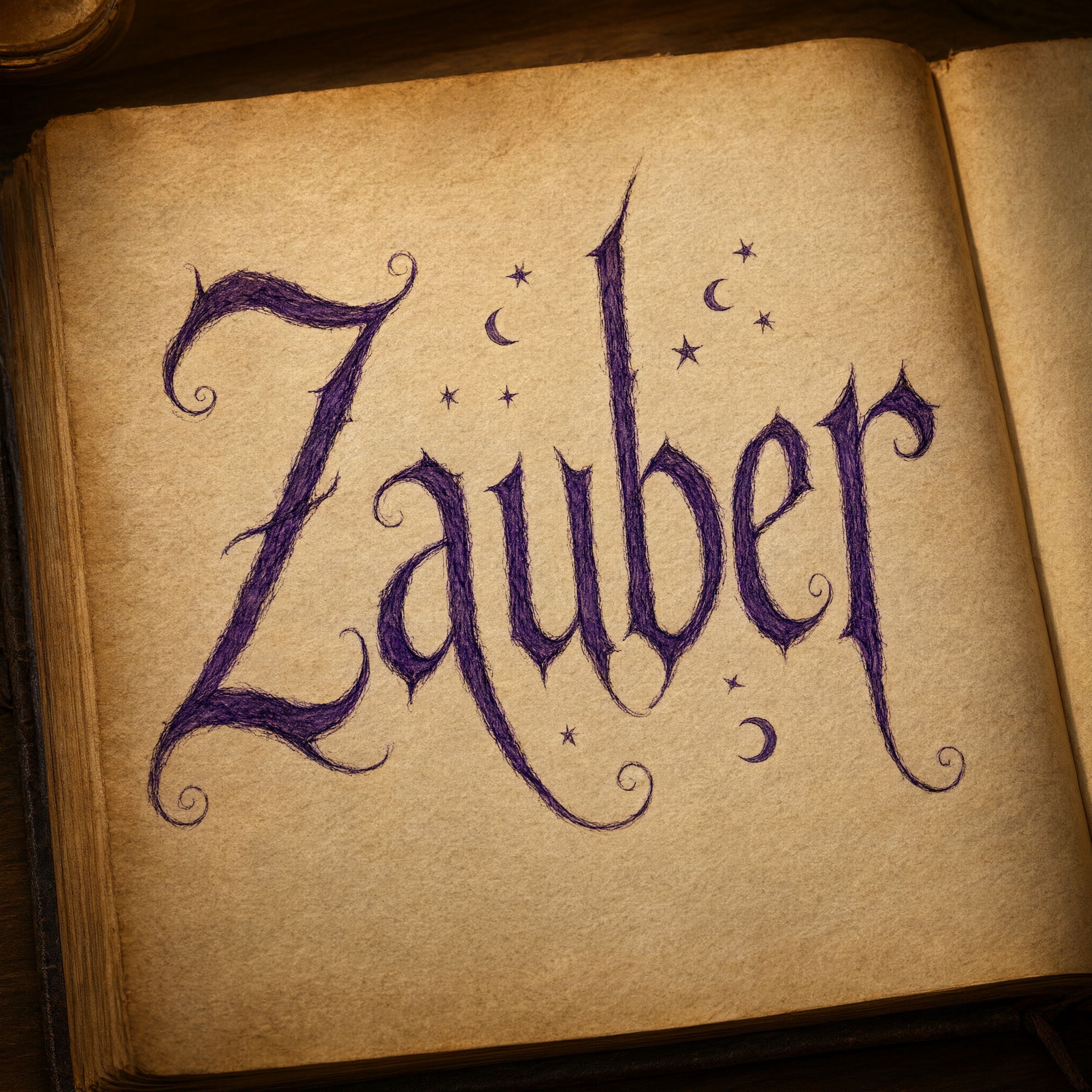Hexenschrift KI-Schrift, erstellt mit Qwen-Image: das Wort Zauber