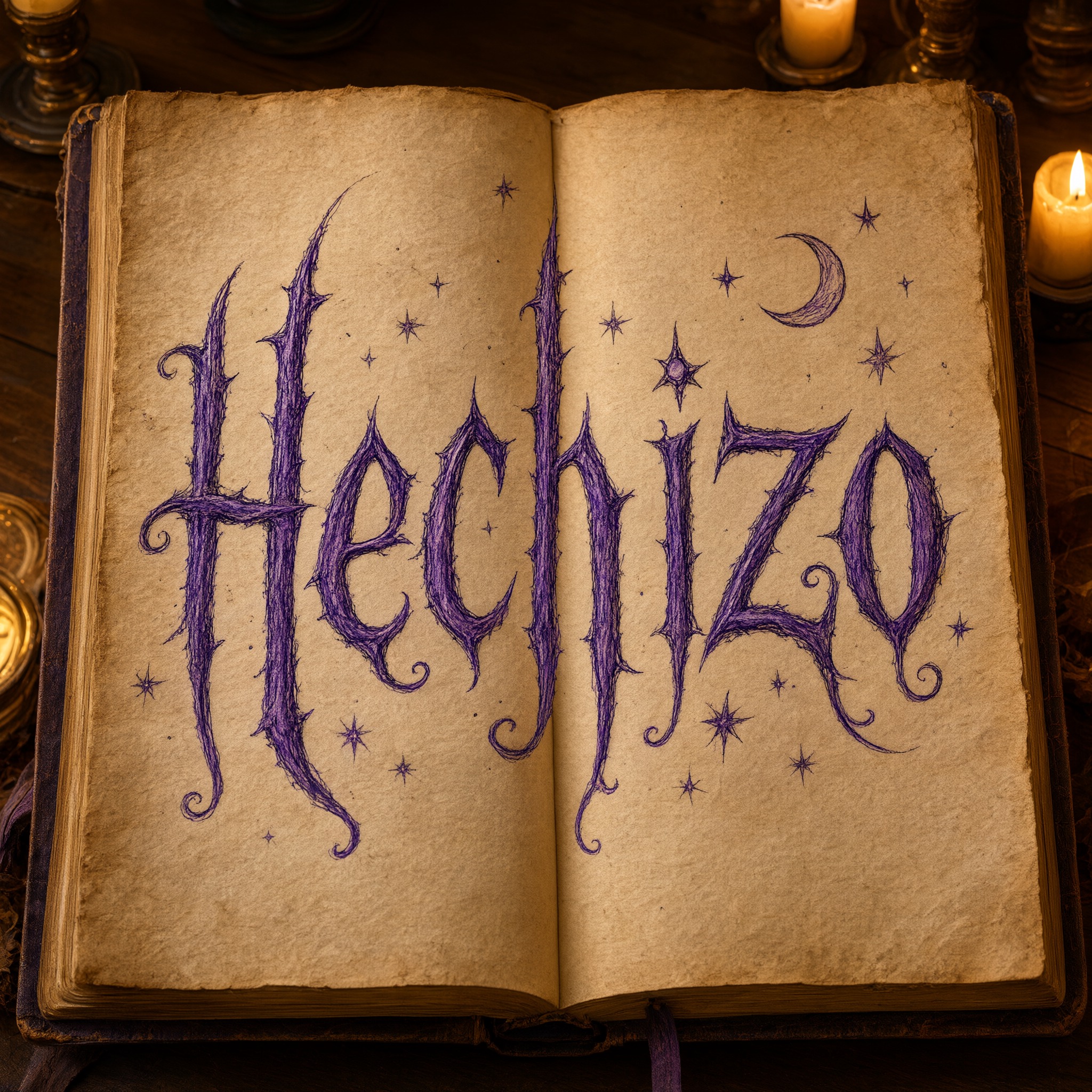Fuente de IA Letras de bruja generada con Qwen-Image: la palabra Hechizo