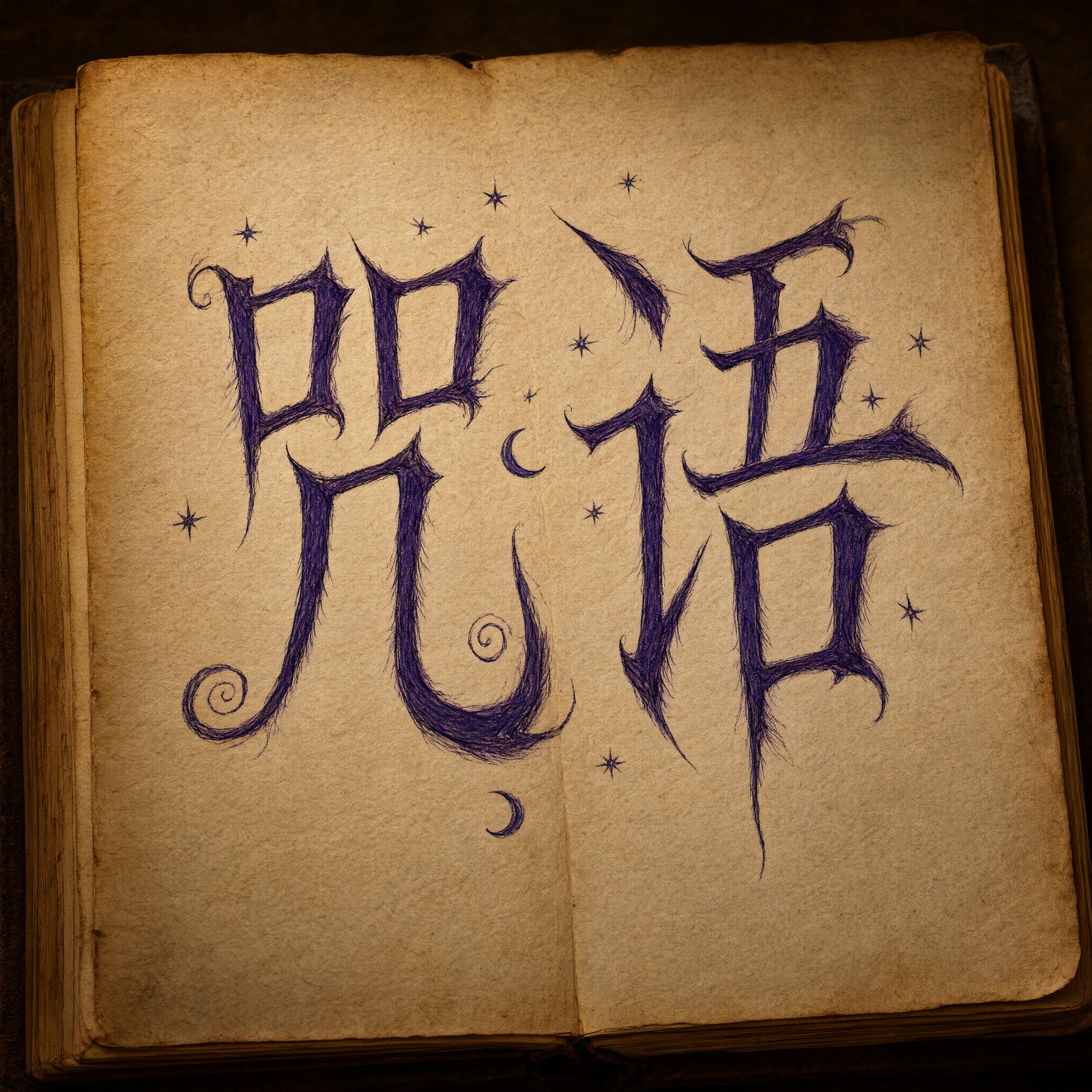 女巫字体 AI 字体在 Qwen-Image 上的生成结果：文字 咒语