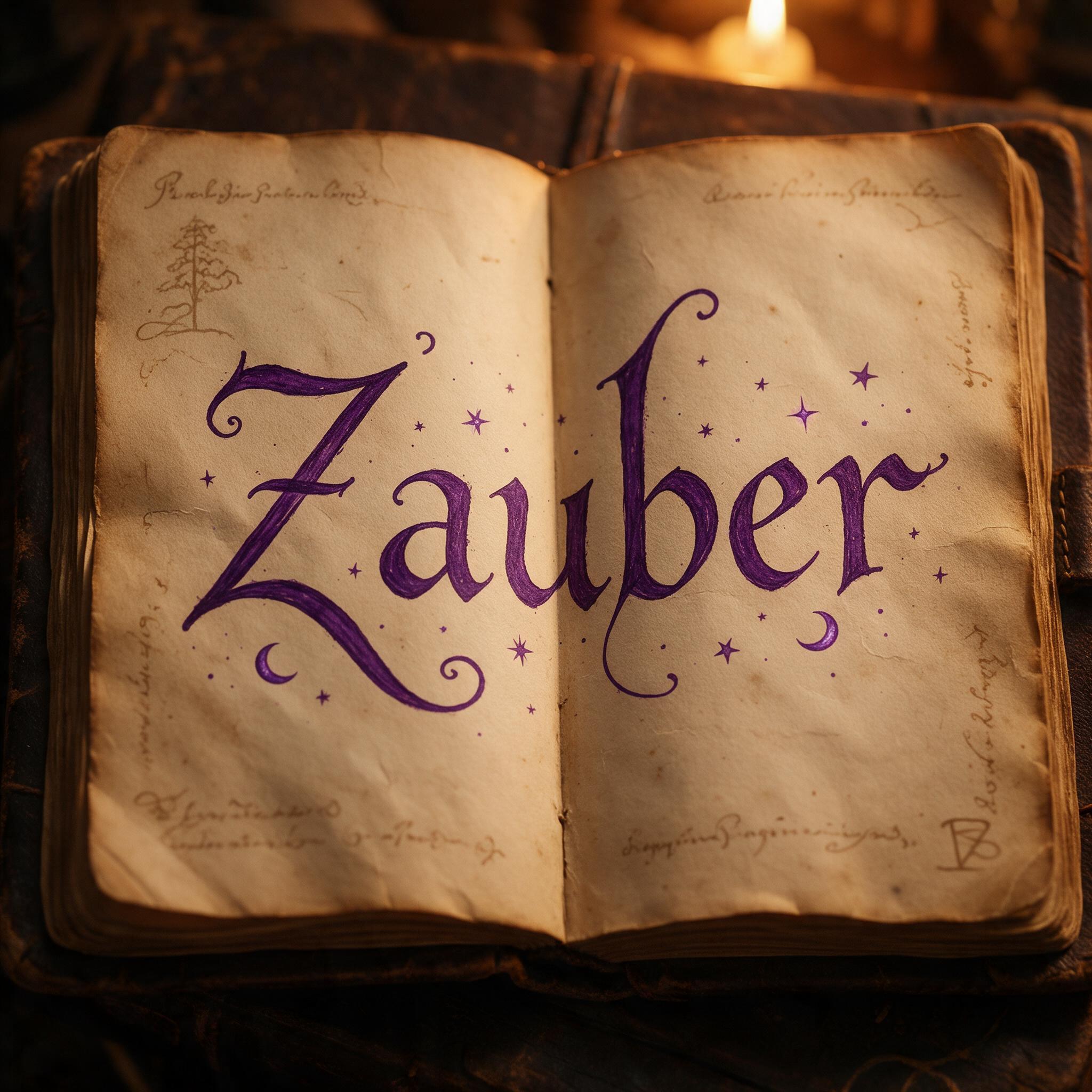 Hexenschrift KI-Schrift, erstellt mit Seedream: das Wort Zauber