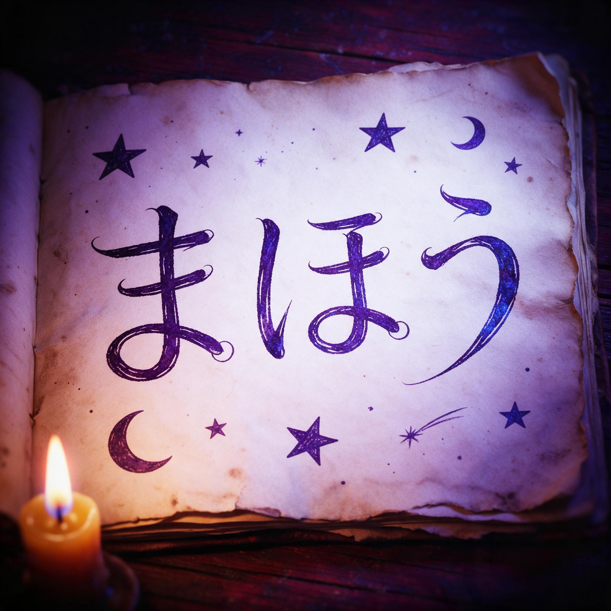 Seedream で生成した 魔女の文字 AIフォント：文字「まほう」